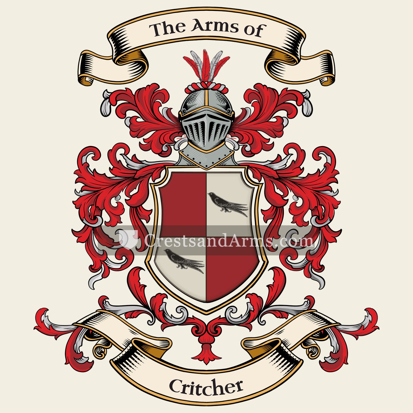 The Critcher coat of arms, drawn from the recorded blazon