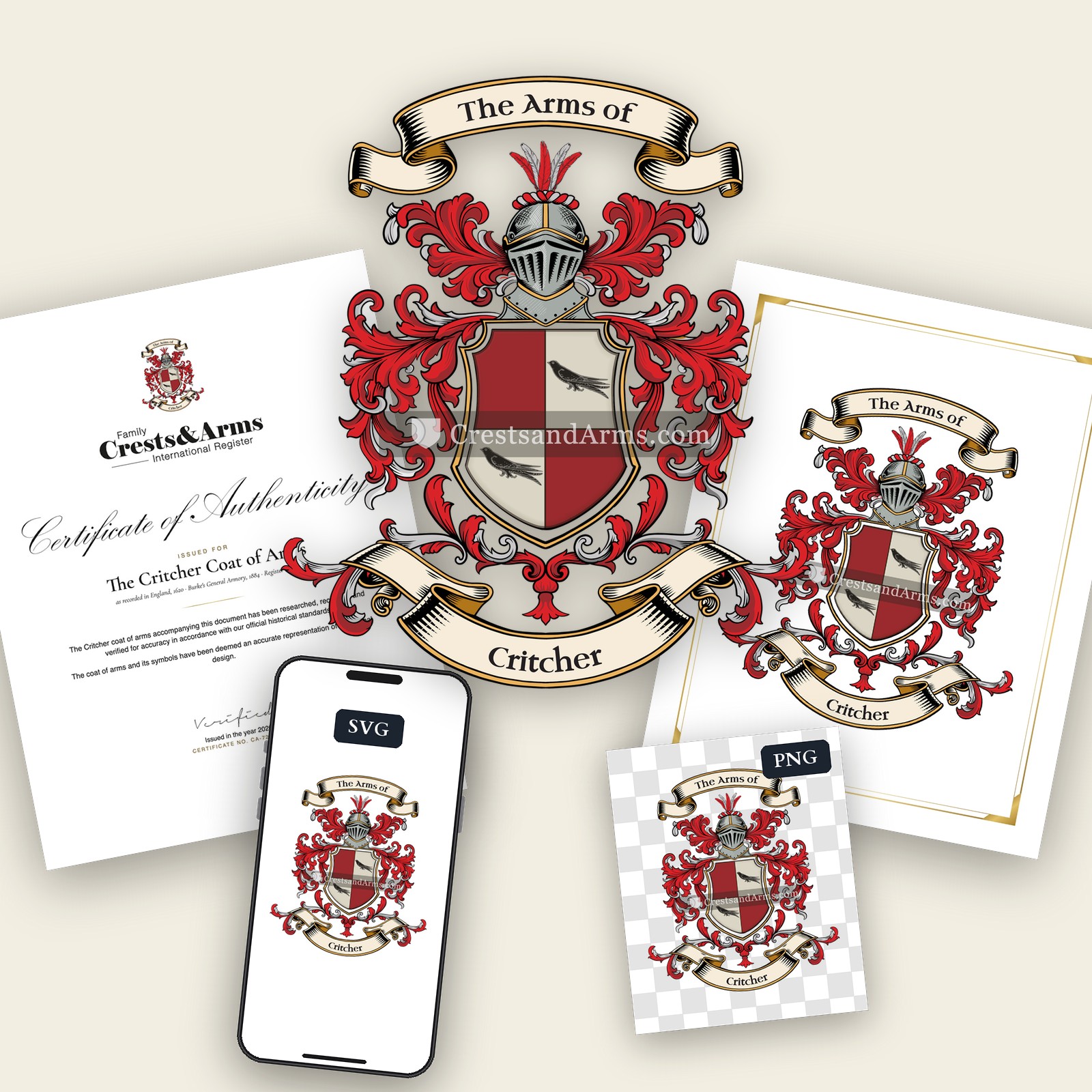 The Critcher arms on the coat of arms — digital pack