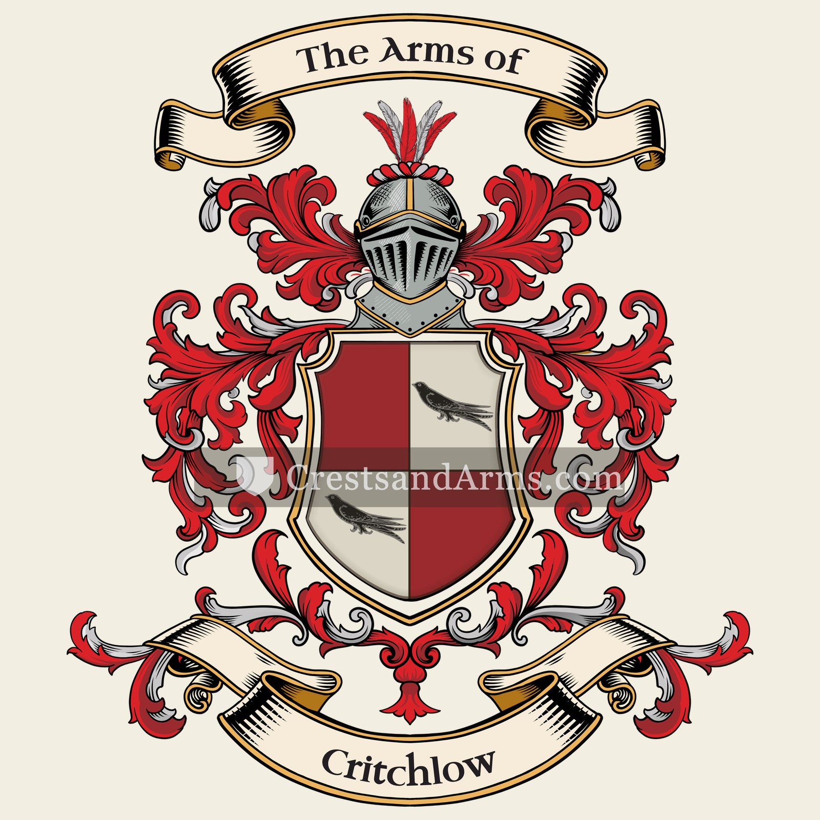 The Critchlow coat of arms, drawn from the recorded blazon