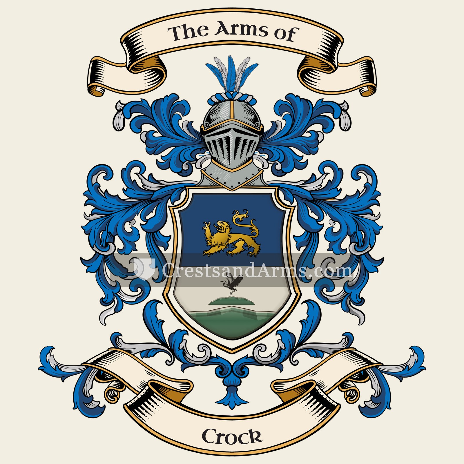 The Crock coat of arms, drawn from the recorded blazon