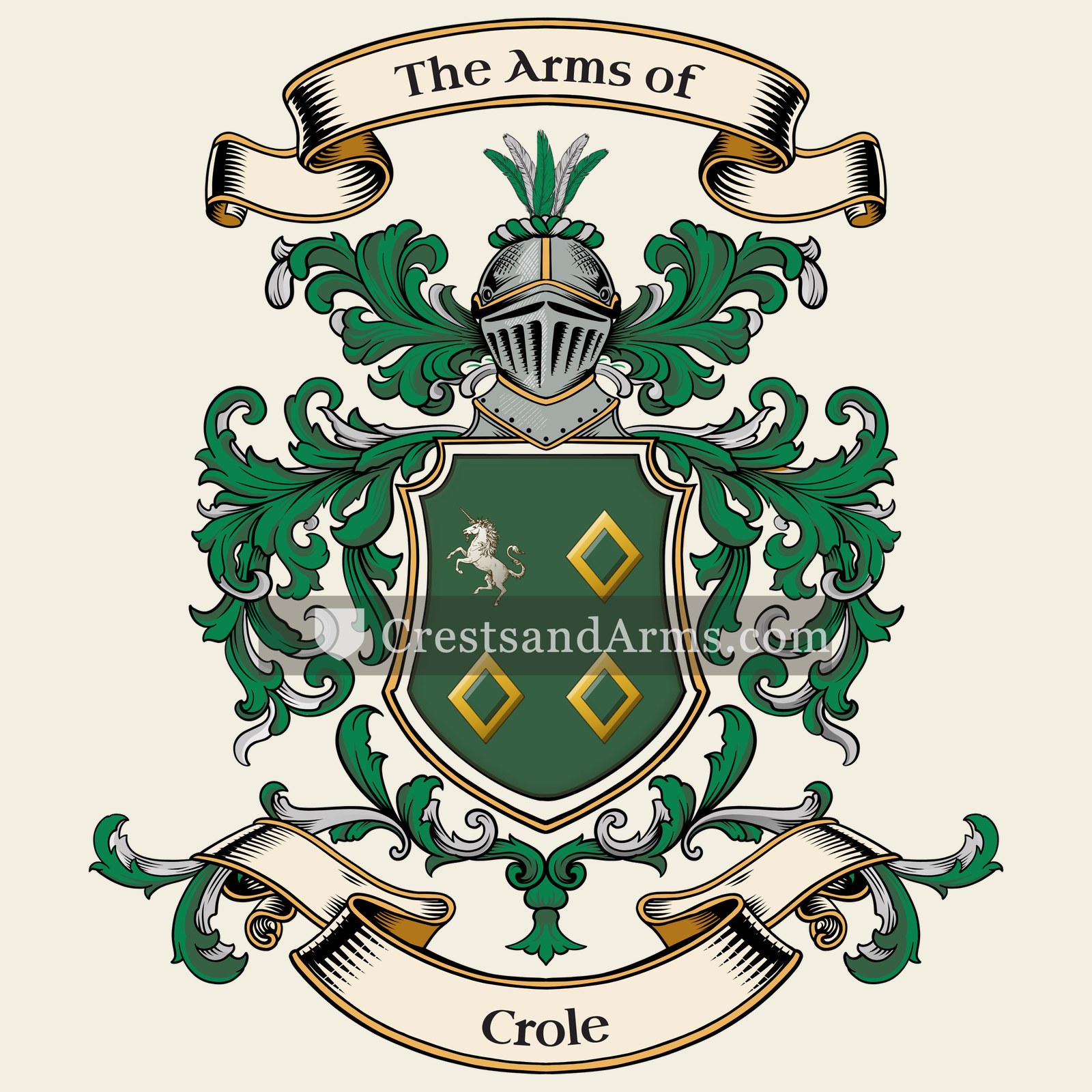 The Crole coat of arms, drawn from the recorded blazon