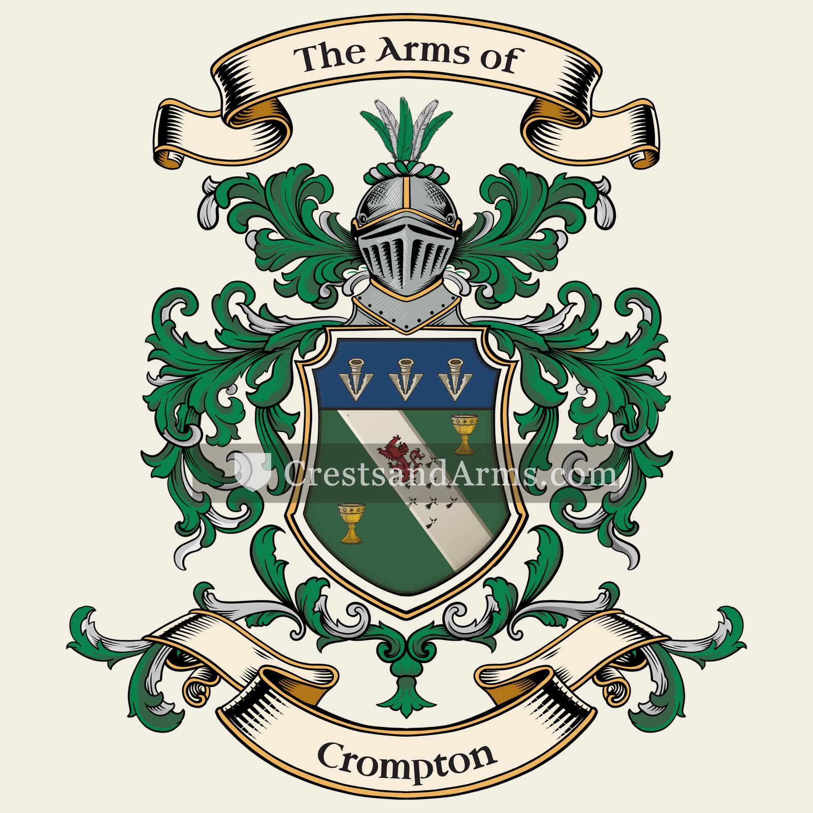 The Crompton coat of arms, drawn from the recorded blazon
