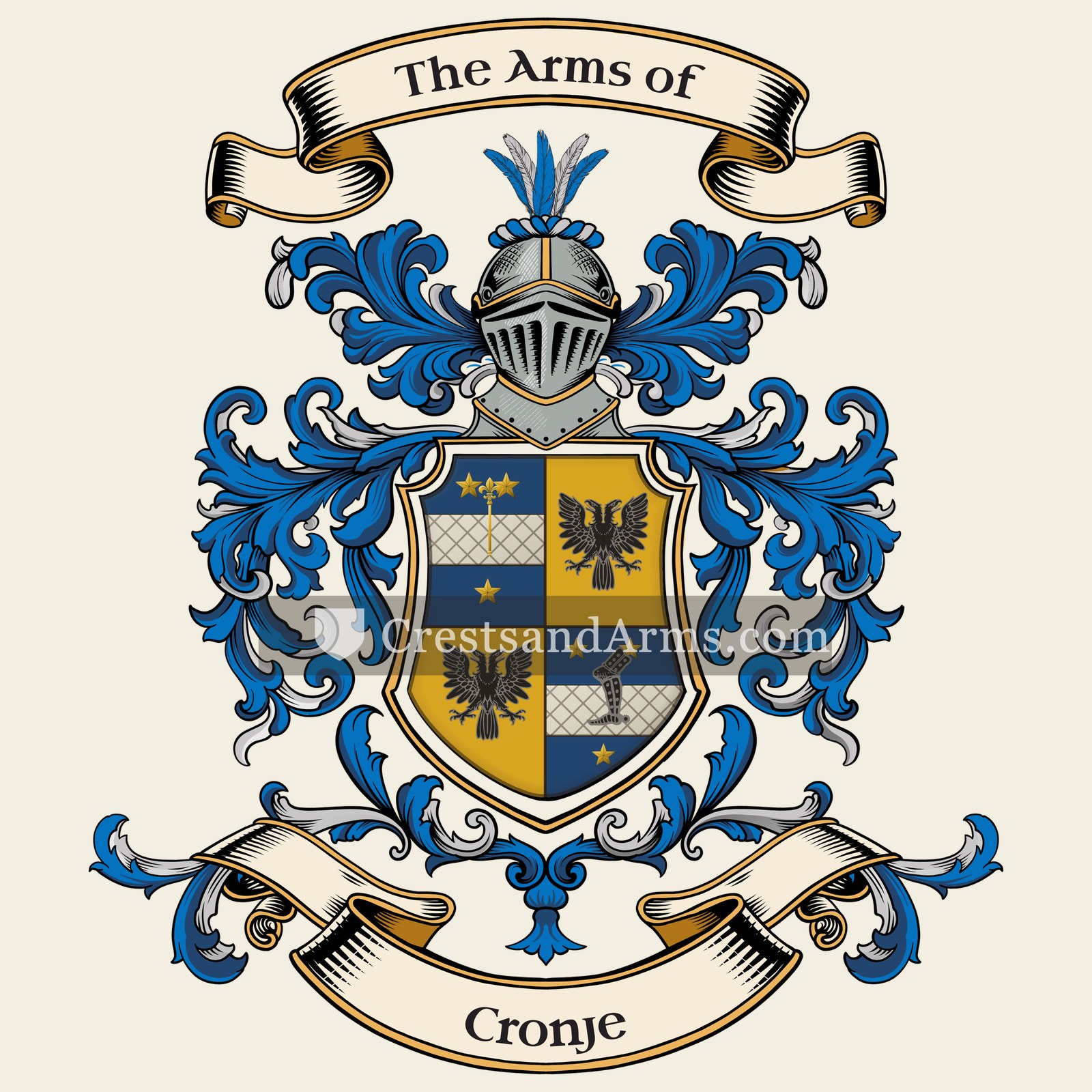 The Cronje coat of arms, drawn from the recorded blazon