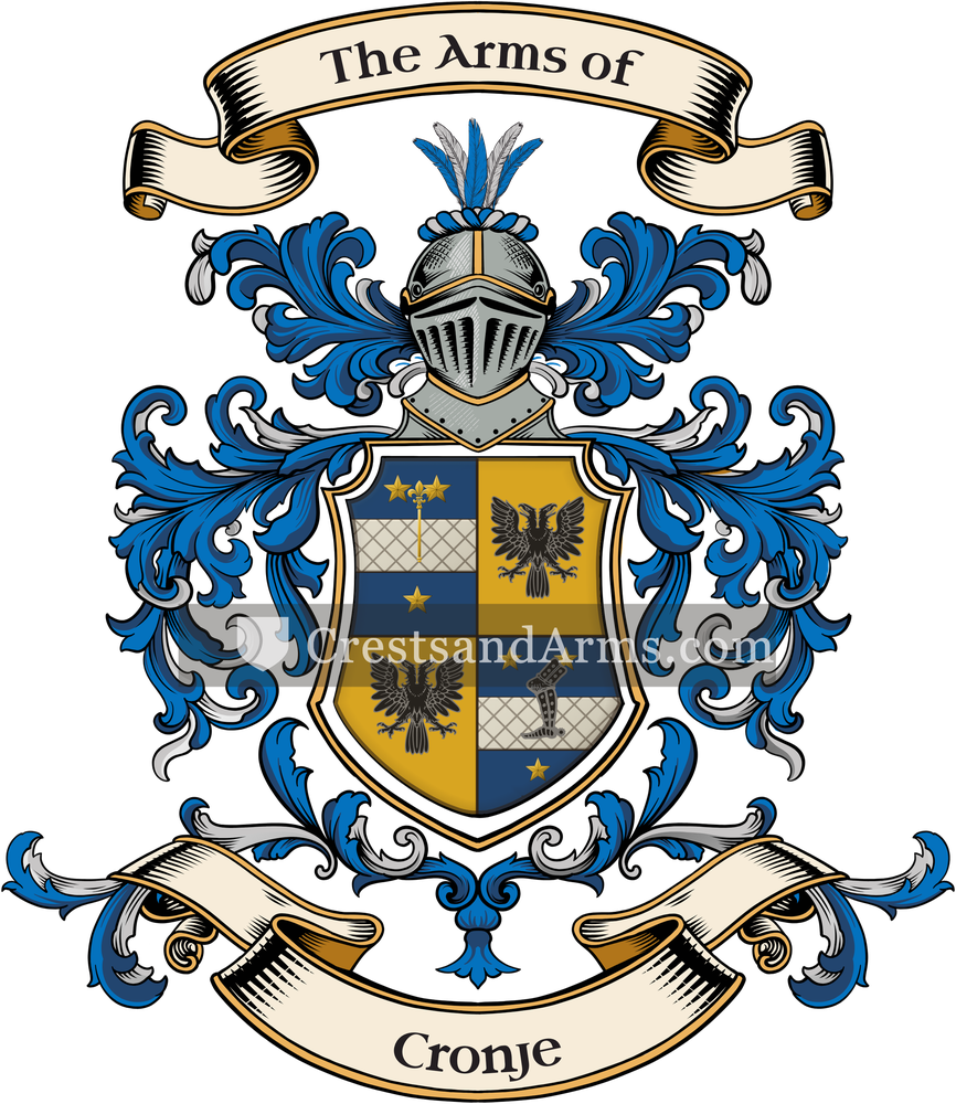 The Cronje coat of arms, drawn from the recorded blazon