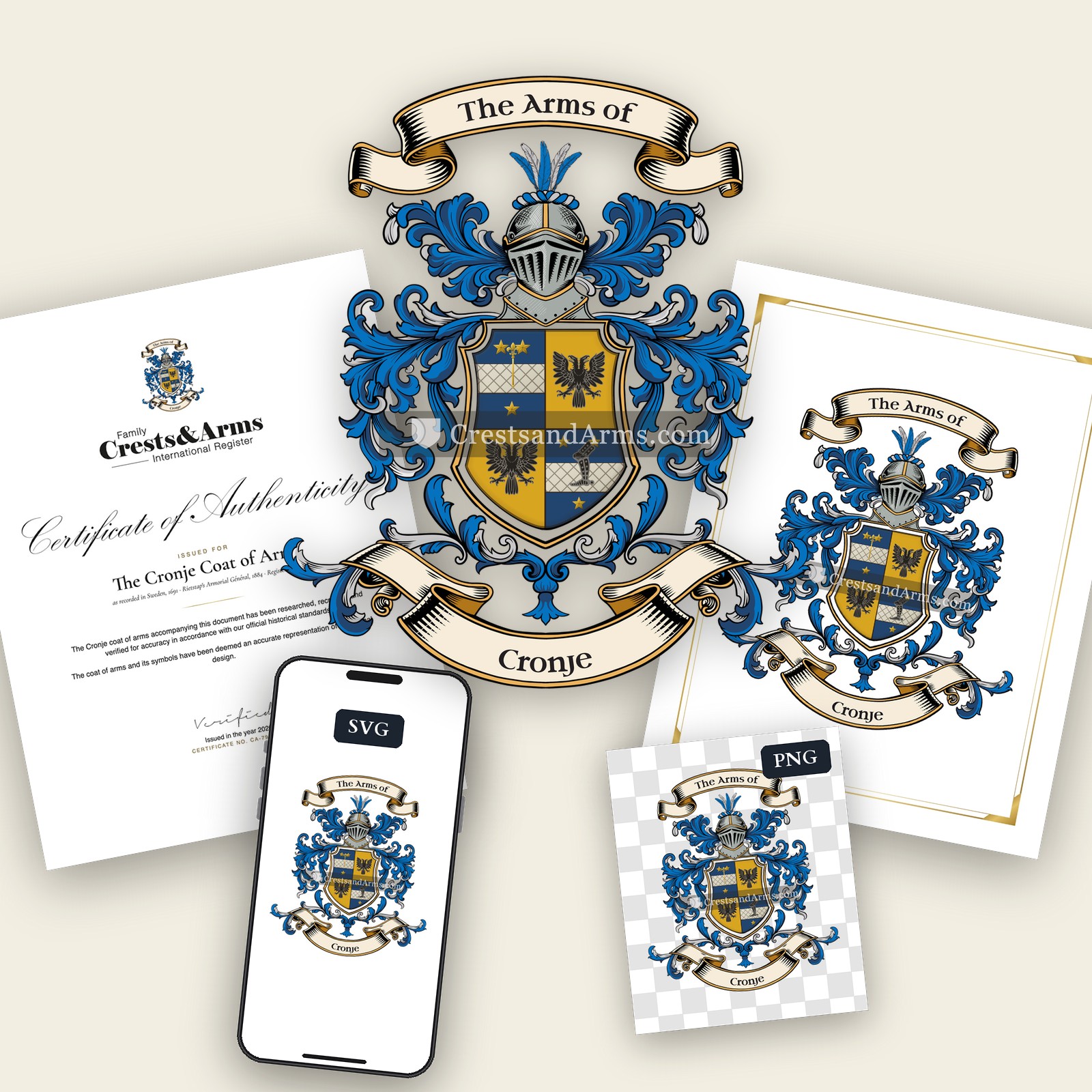 The Cronje arms on the coat of arms — digital pack