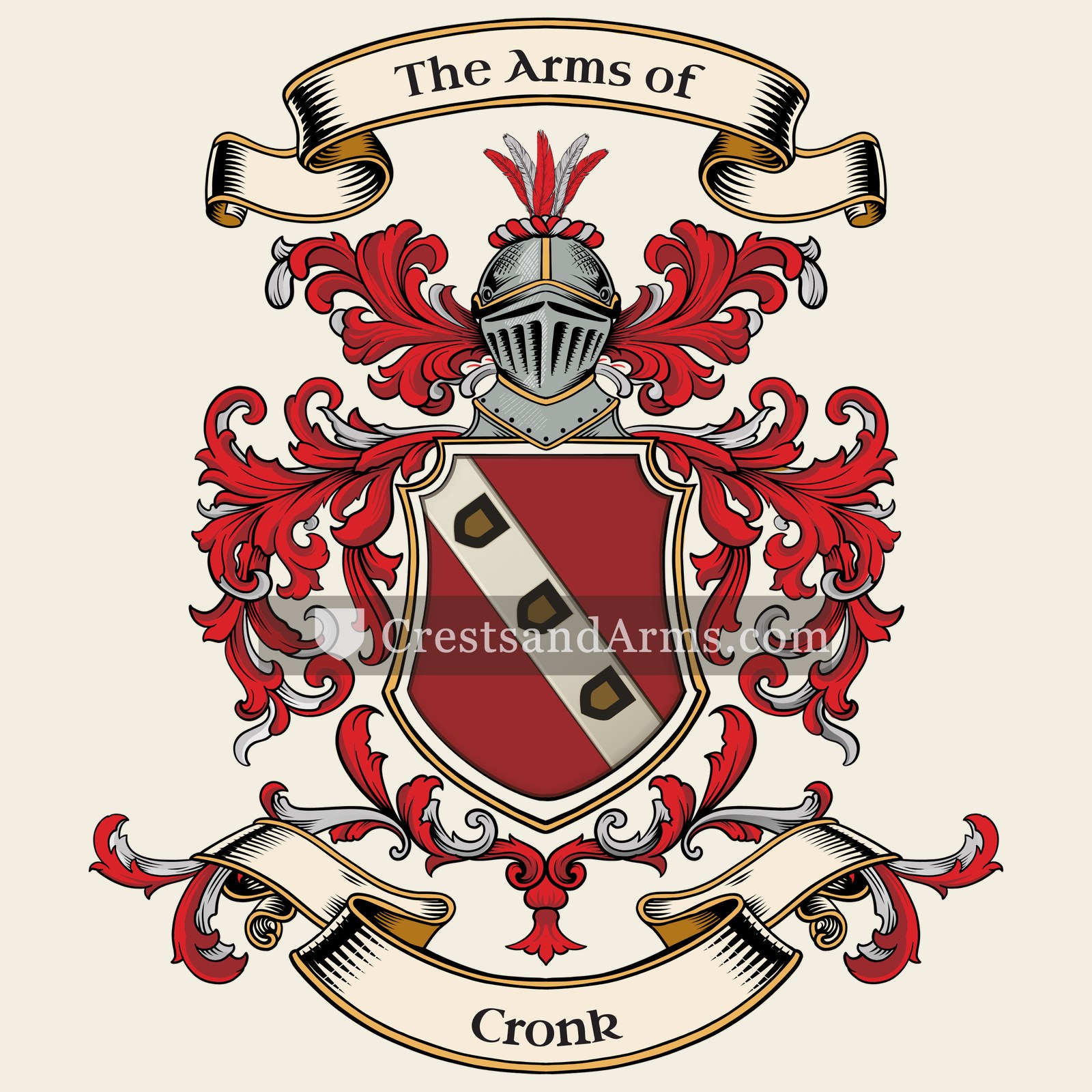The Cronk coat of arms, drawn from the recorded blazon