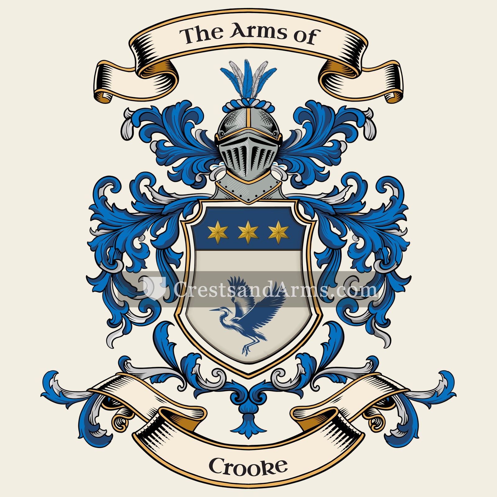 The Crooke coat of arms, drawn from the recorded blazon