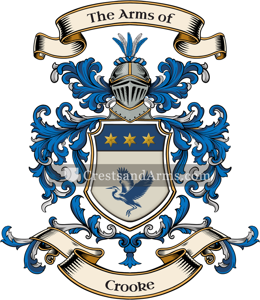 The Crooke coat of arms, drawn from the recorded blazon