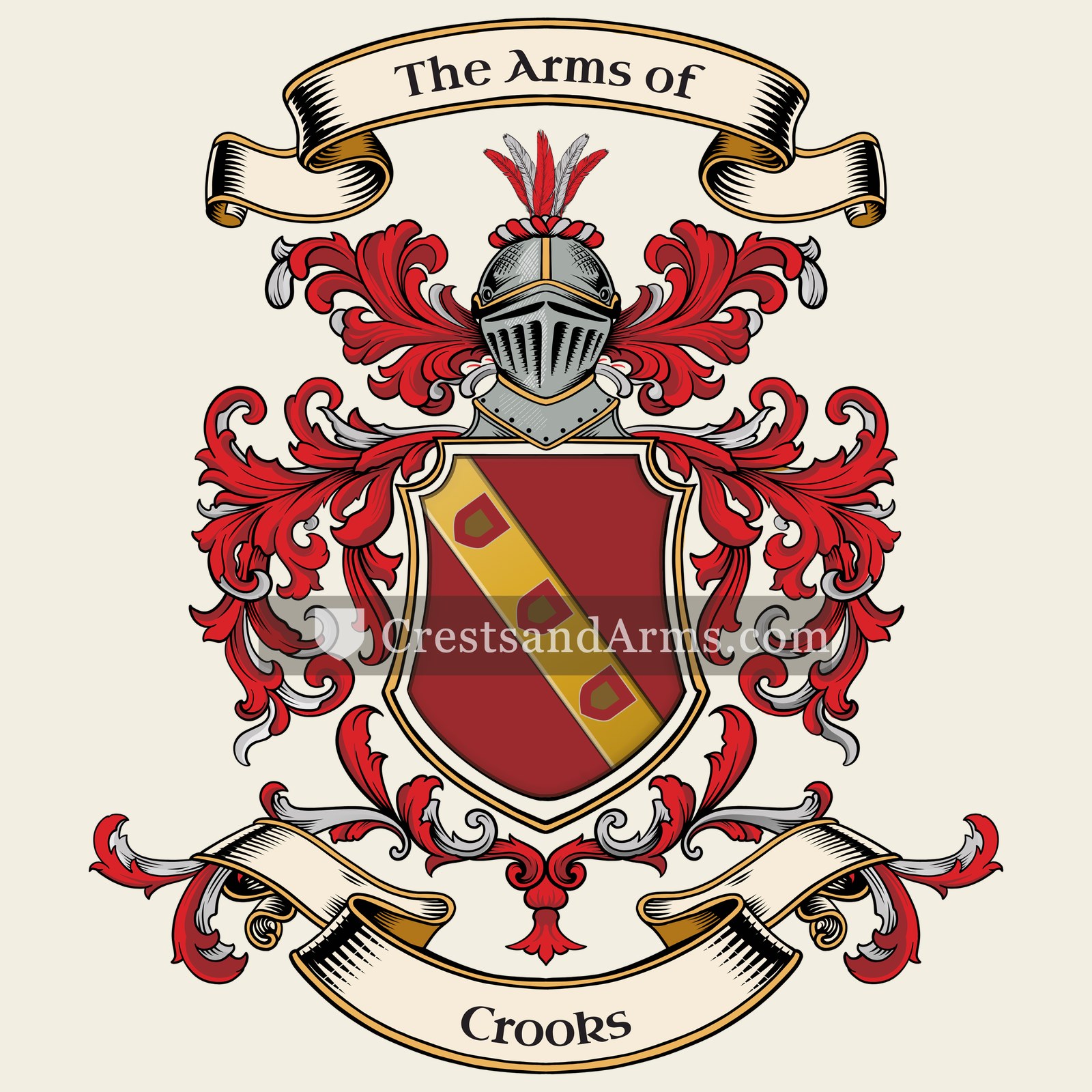 The Crooks coat of arms, drawn from the recorded blazon