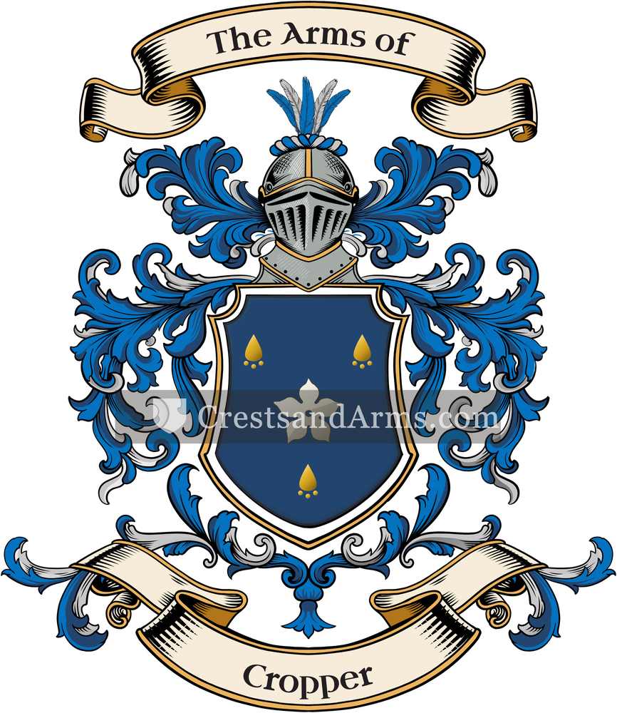 The Cropper coat of arms, drawn from the recorded blazon