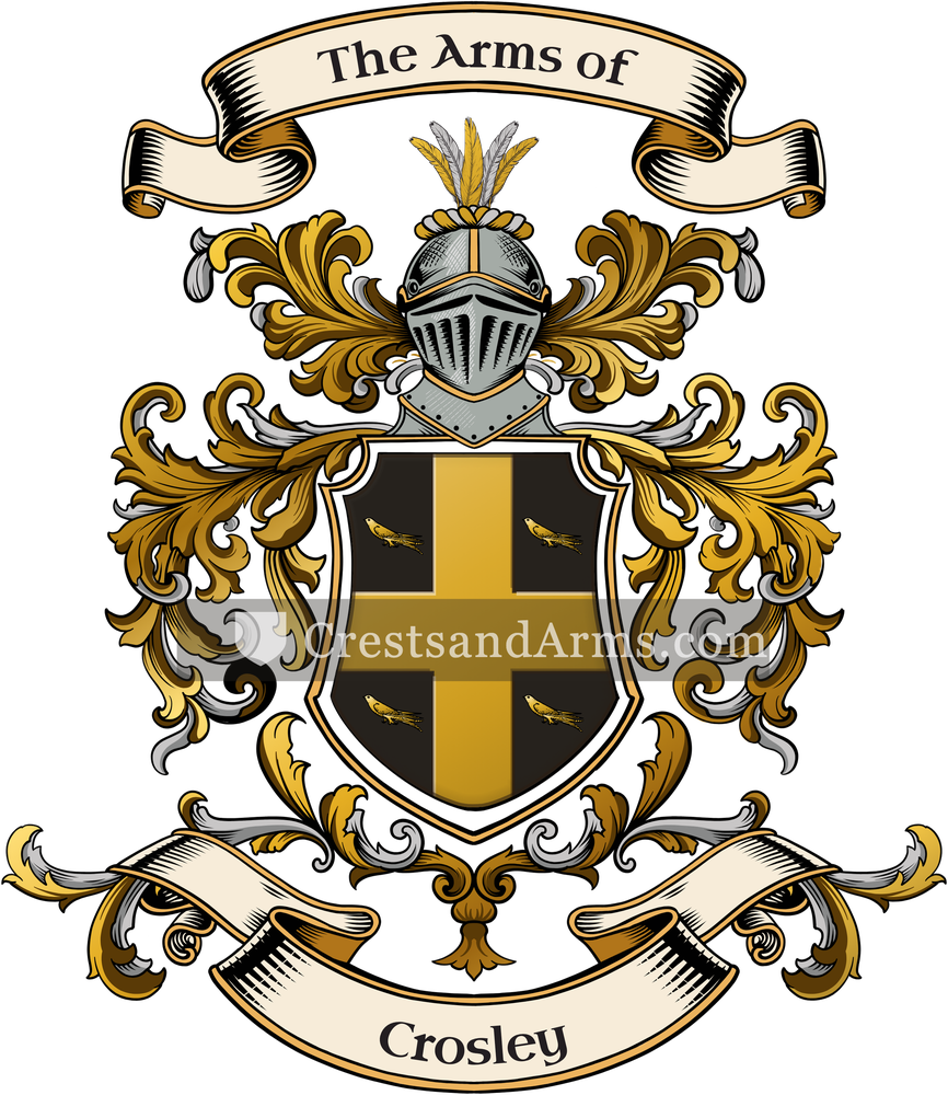 The Crosley coat of arms, drawn from the recorded blazon