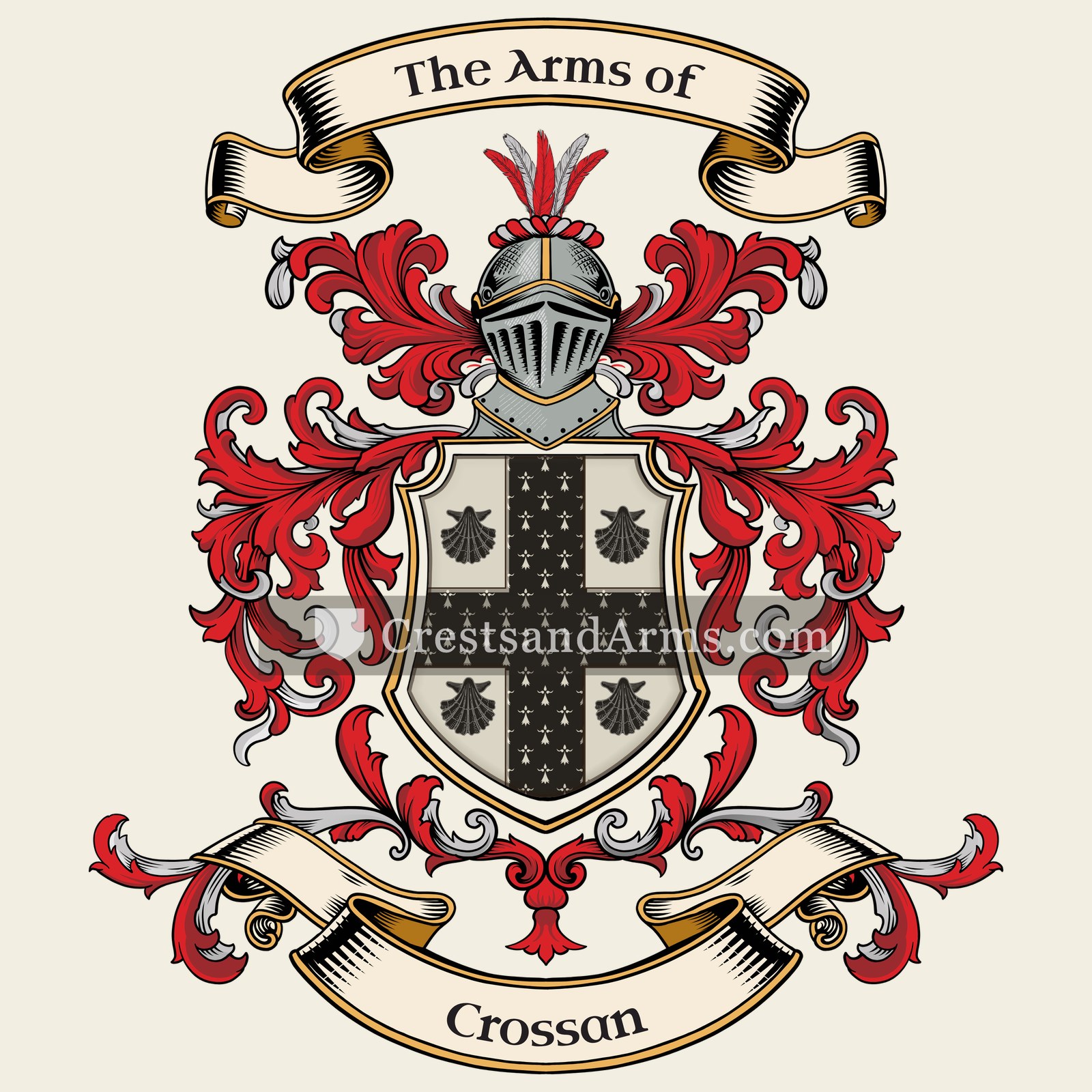 The Crossan coat of arms, drawn from the recorded blazon