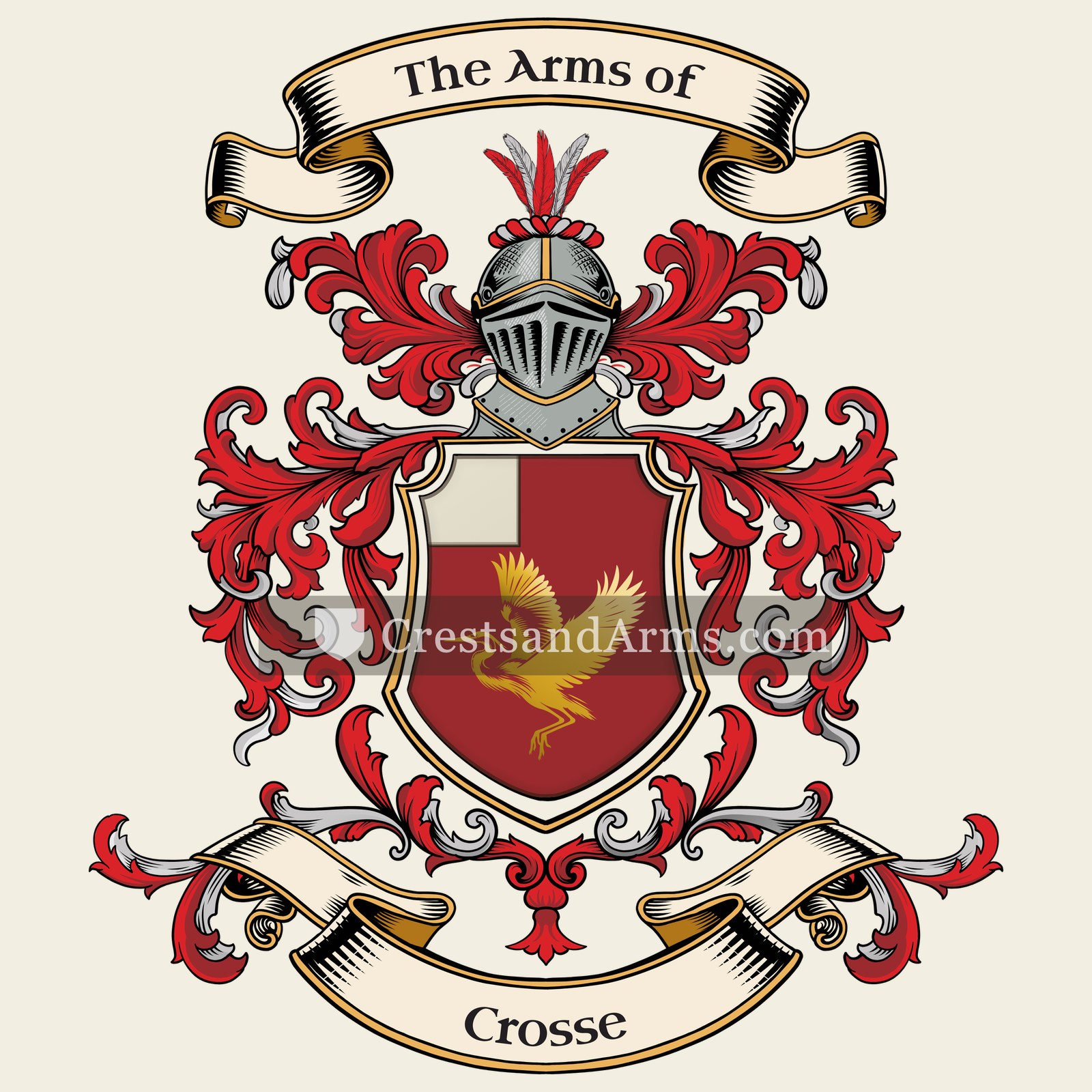 The Crosse coat of arms, drawn from the recorded blazon