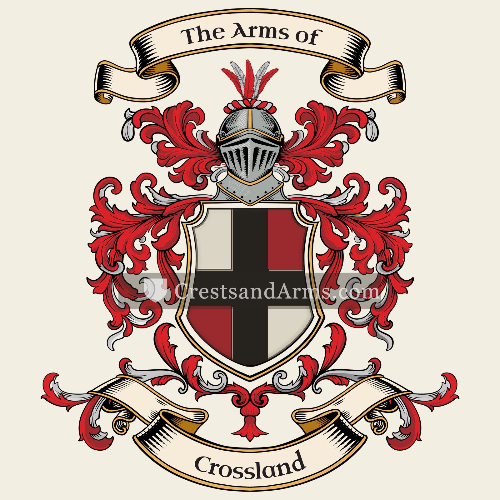 The Crossland coat of arms, drawn from the recorded blazon