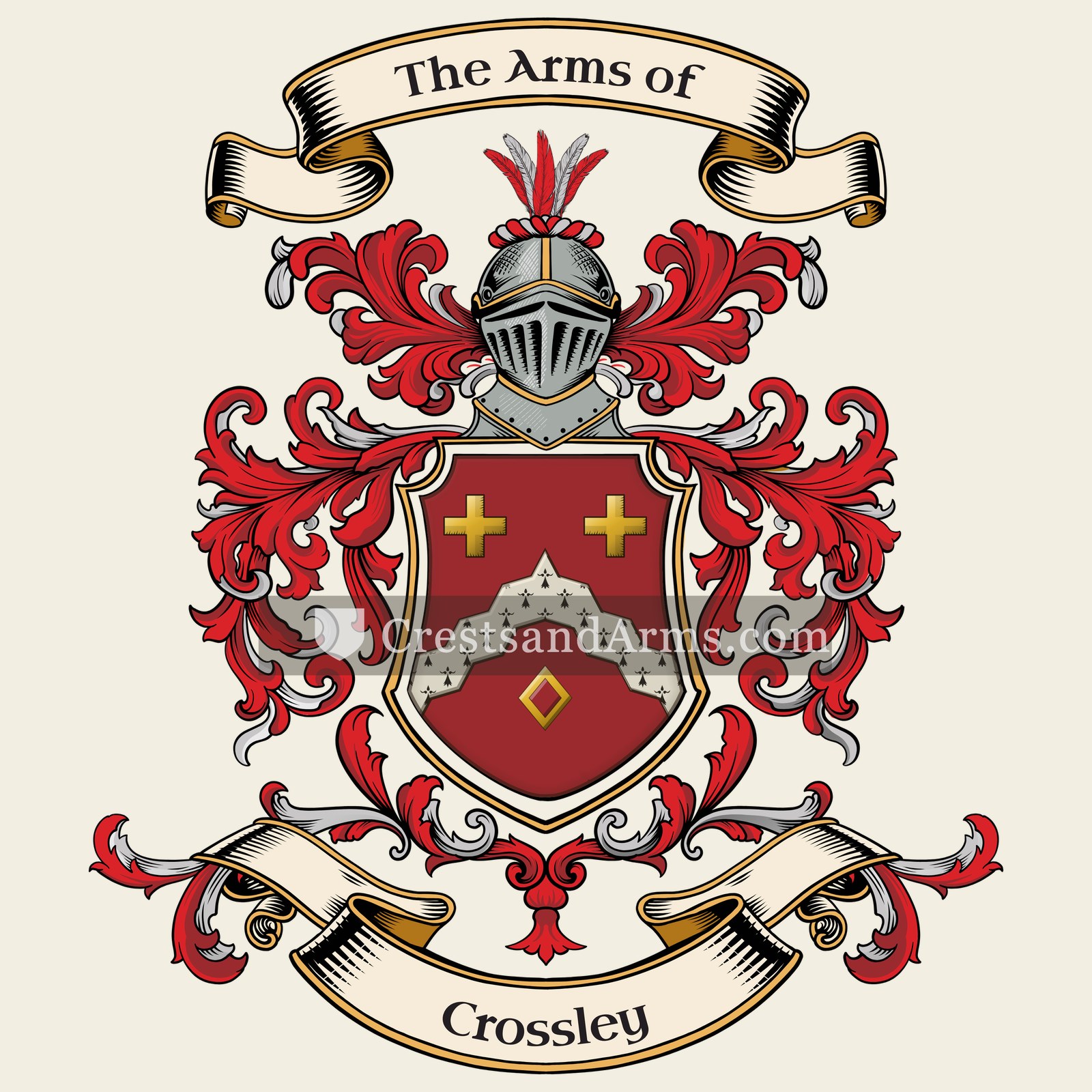 The Crossley coat of arms, drawn from the recorded blazon