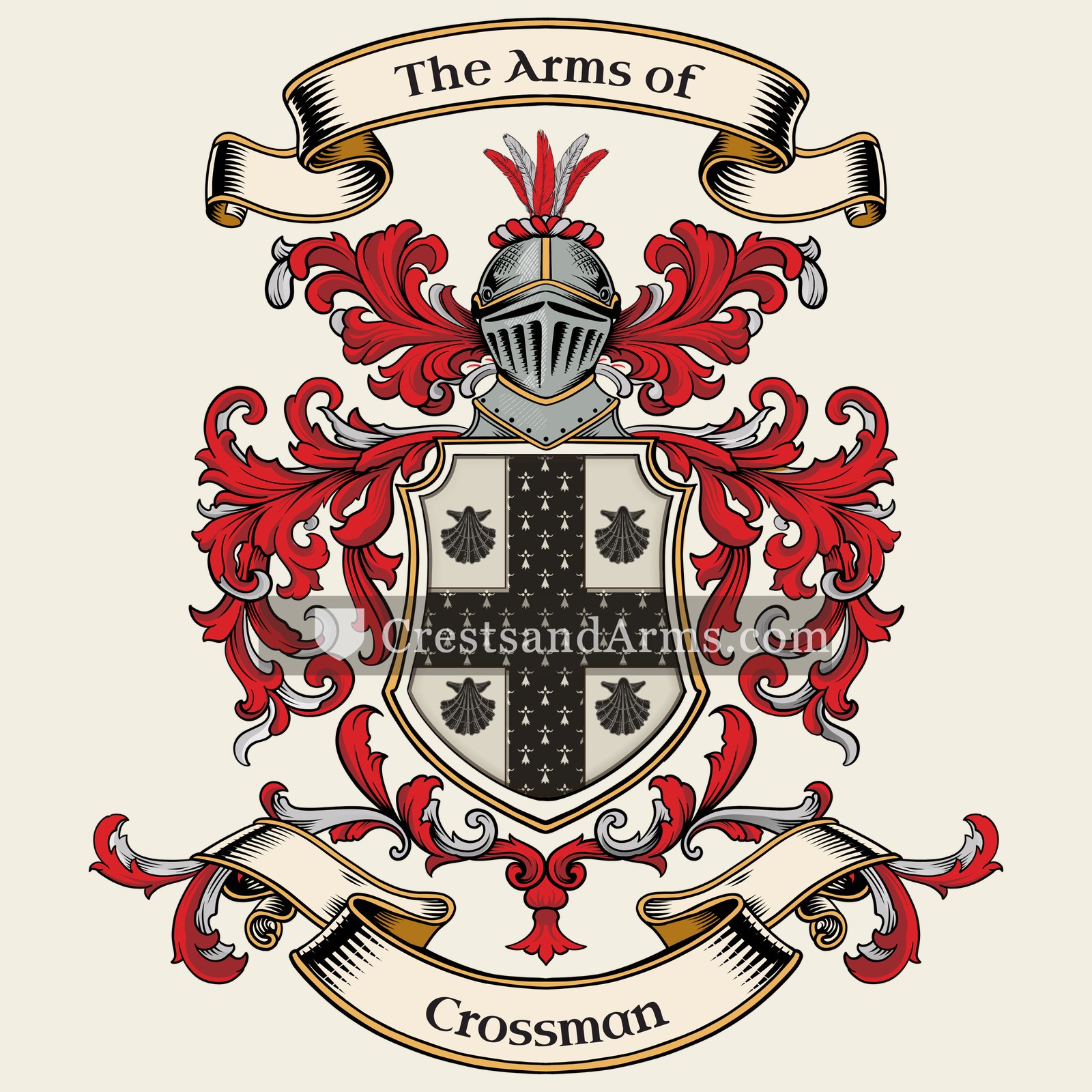 The Crossman coat of arms, drawn from the recorded blazon