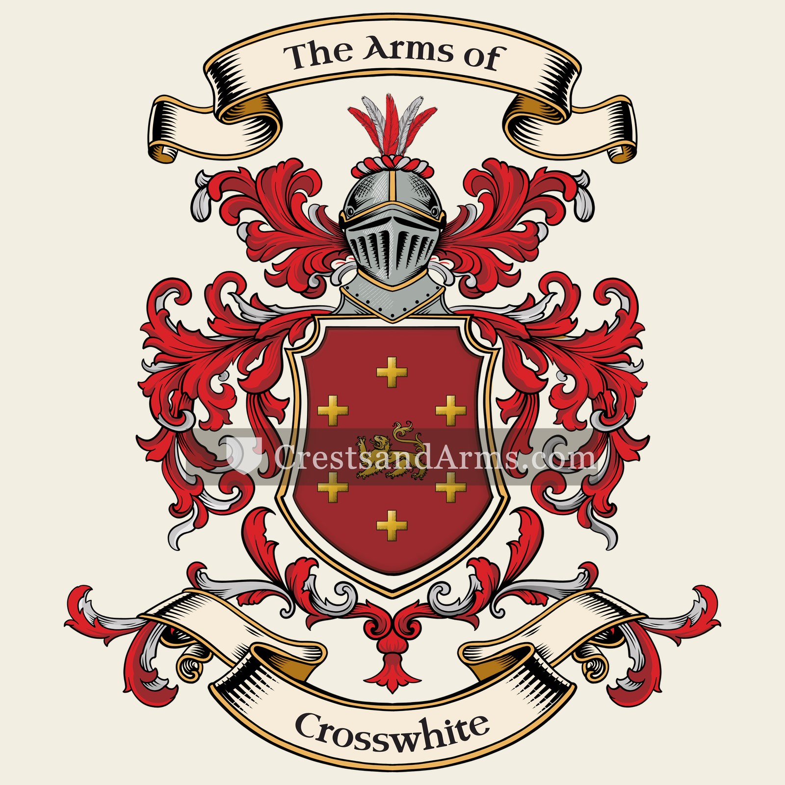The Crosswhite coat of arms, drawn from the recorded blazon