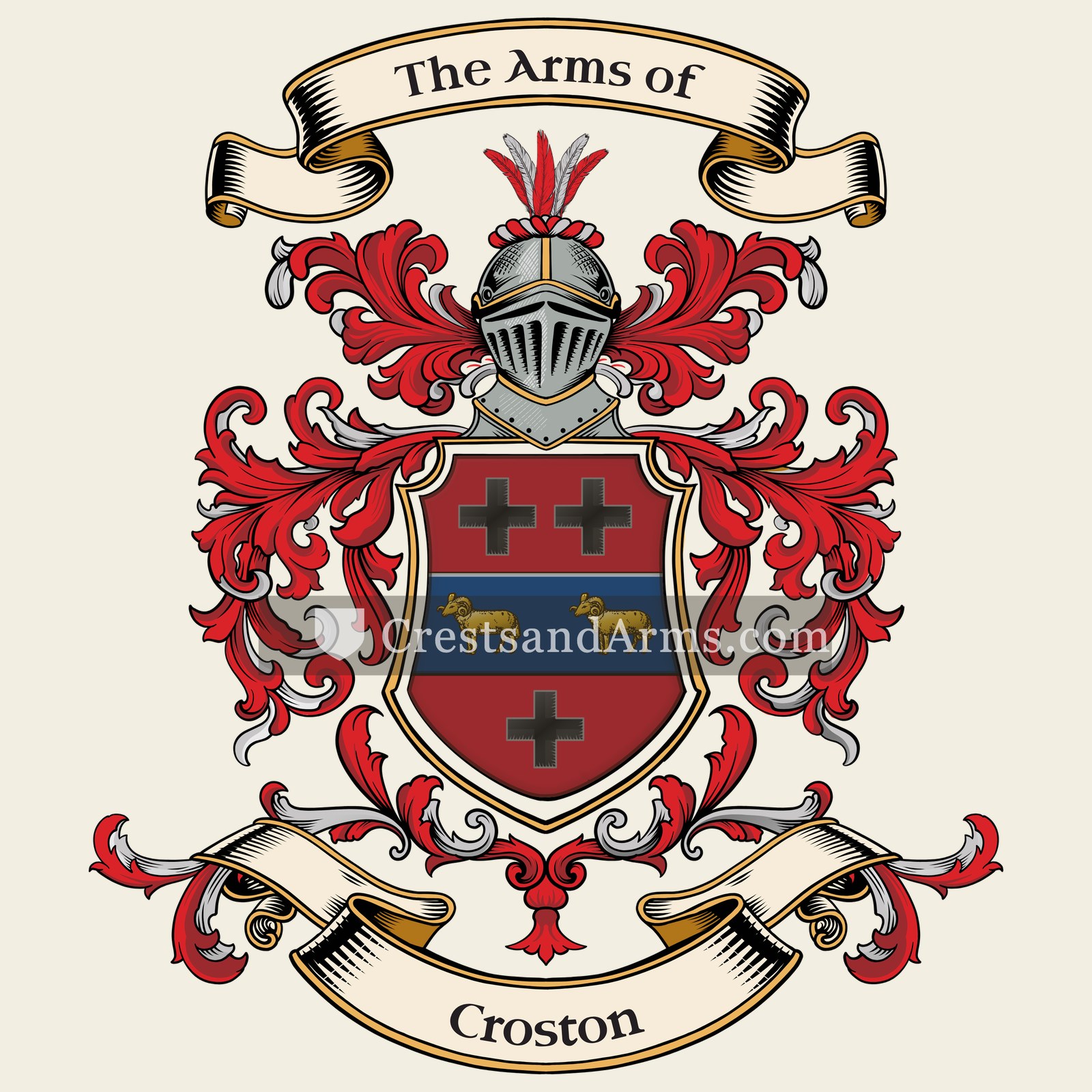 The Croston coat of arms, drawn from the recorded blazon