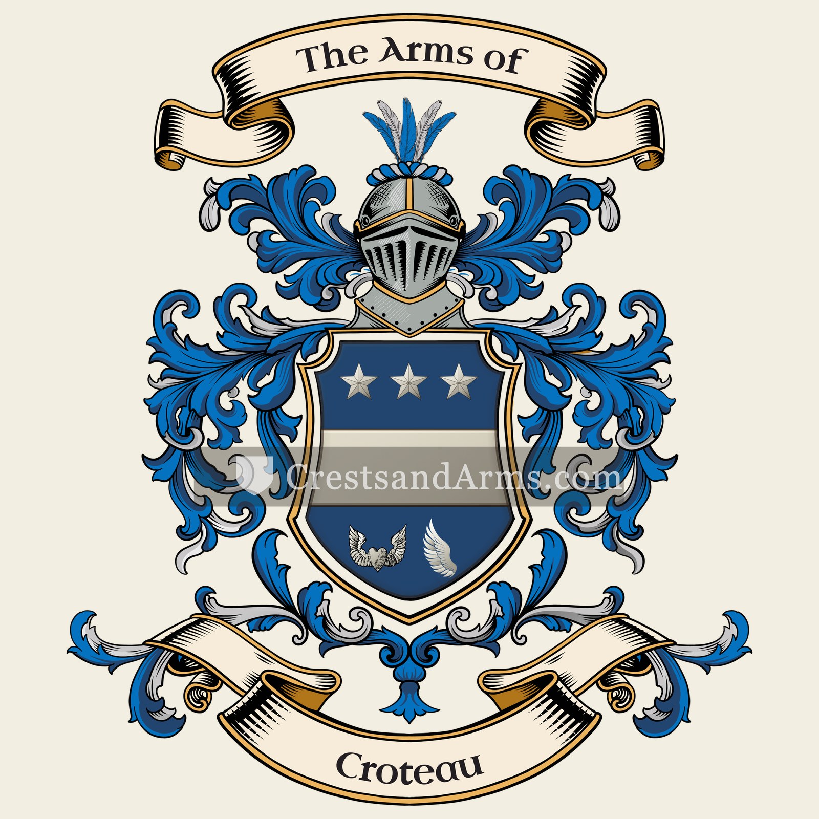 The Croteau coat of arms, drawn from the recorded blazon