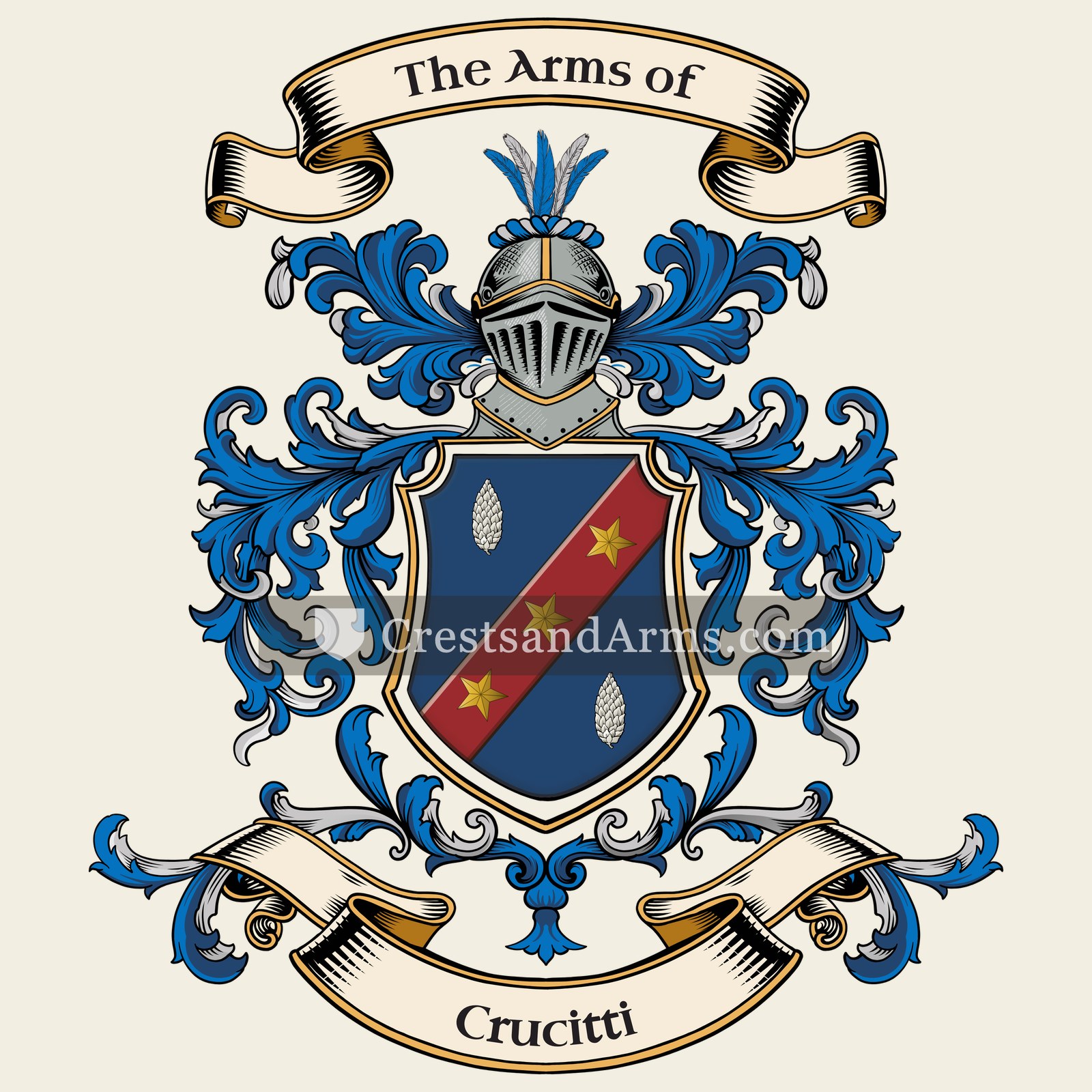 The Crucitti coat of arms, drawn from the recorded blazon