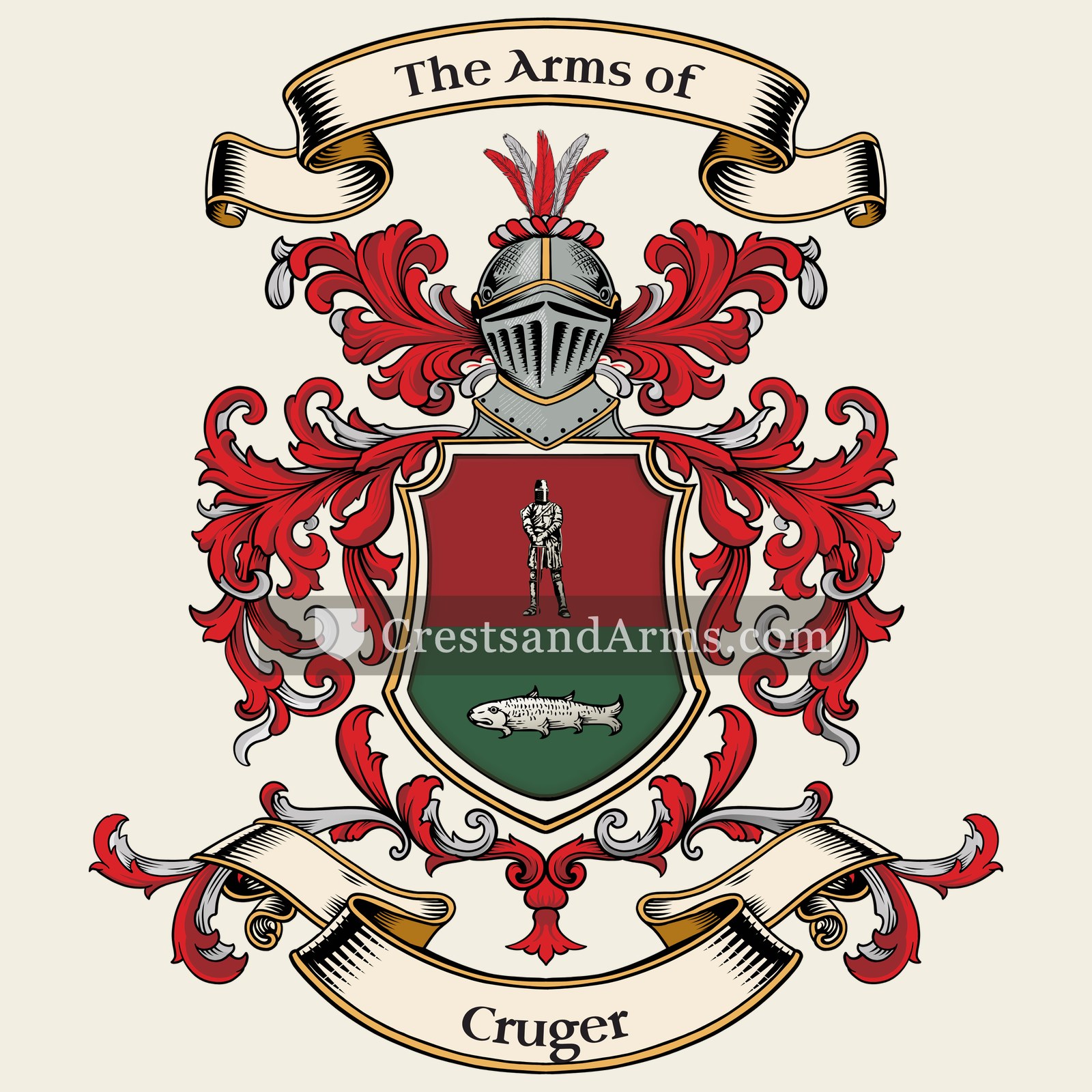 The Cruger coat of arms, drawn from the recorded blazon