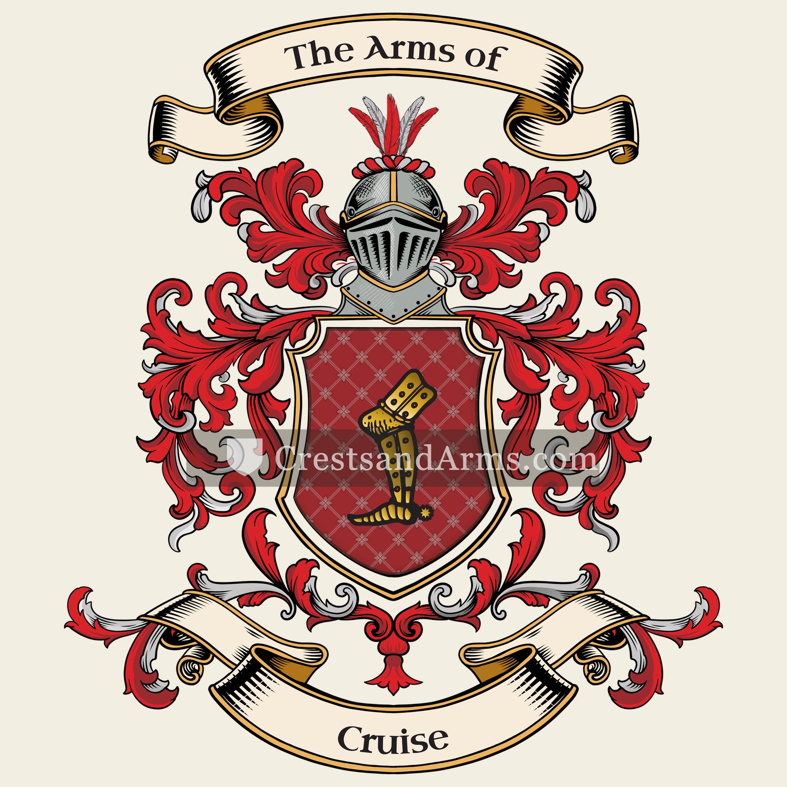 The Cruise coat of arms, drawn from the recorded blazon