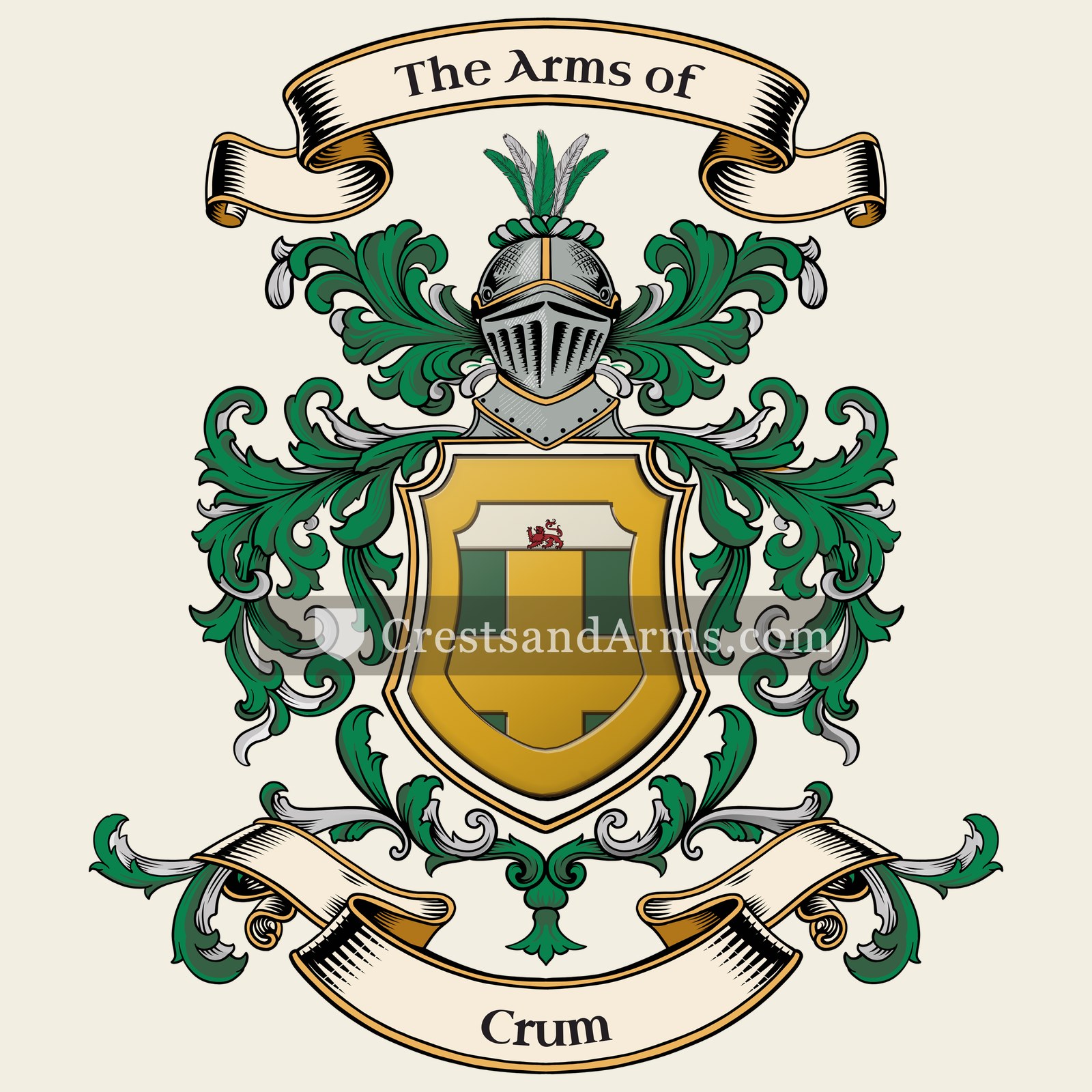 The Crum coat of arms, drawn from the recorded blazon