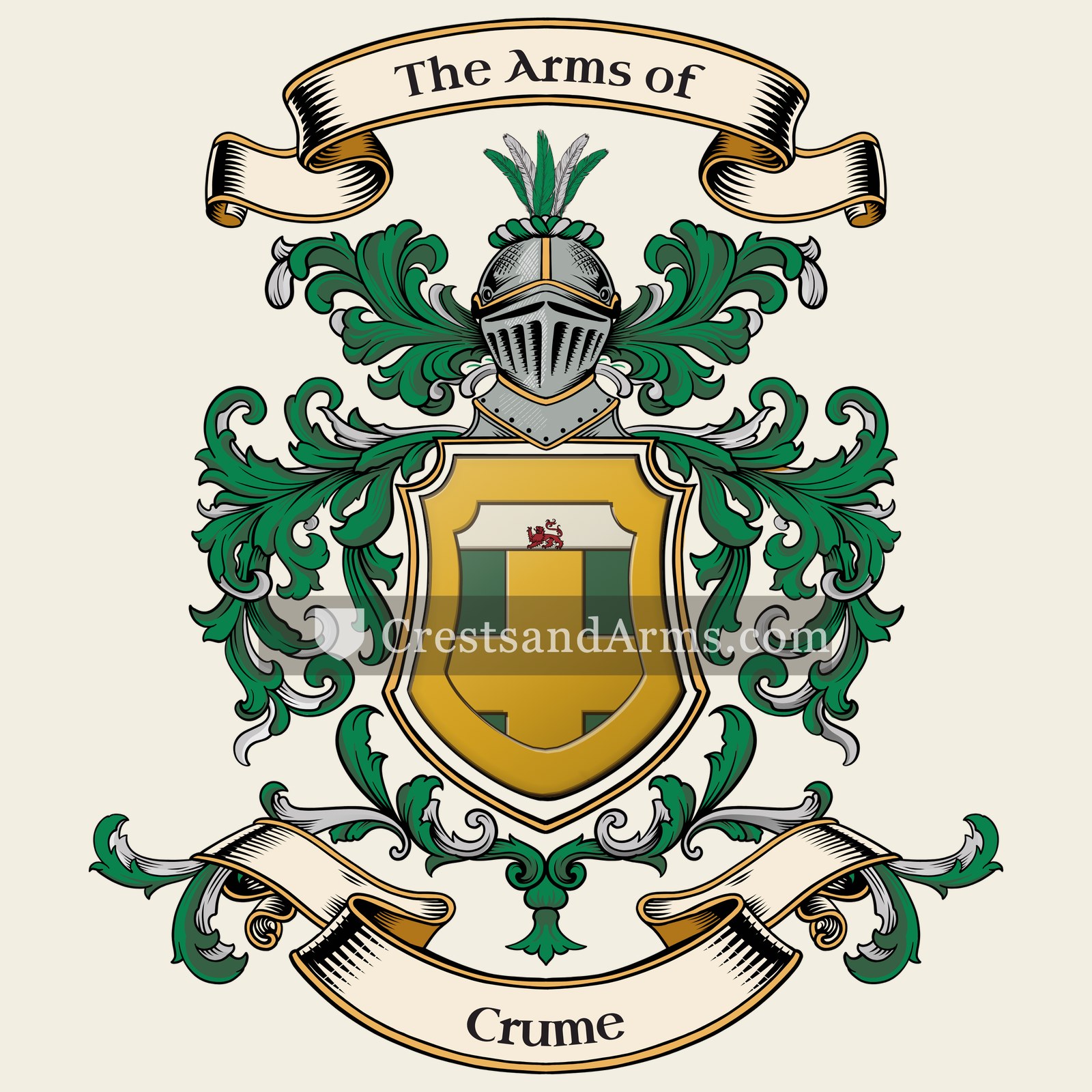 The Crume coat of arms, drawn from the recorded blazon
