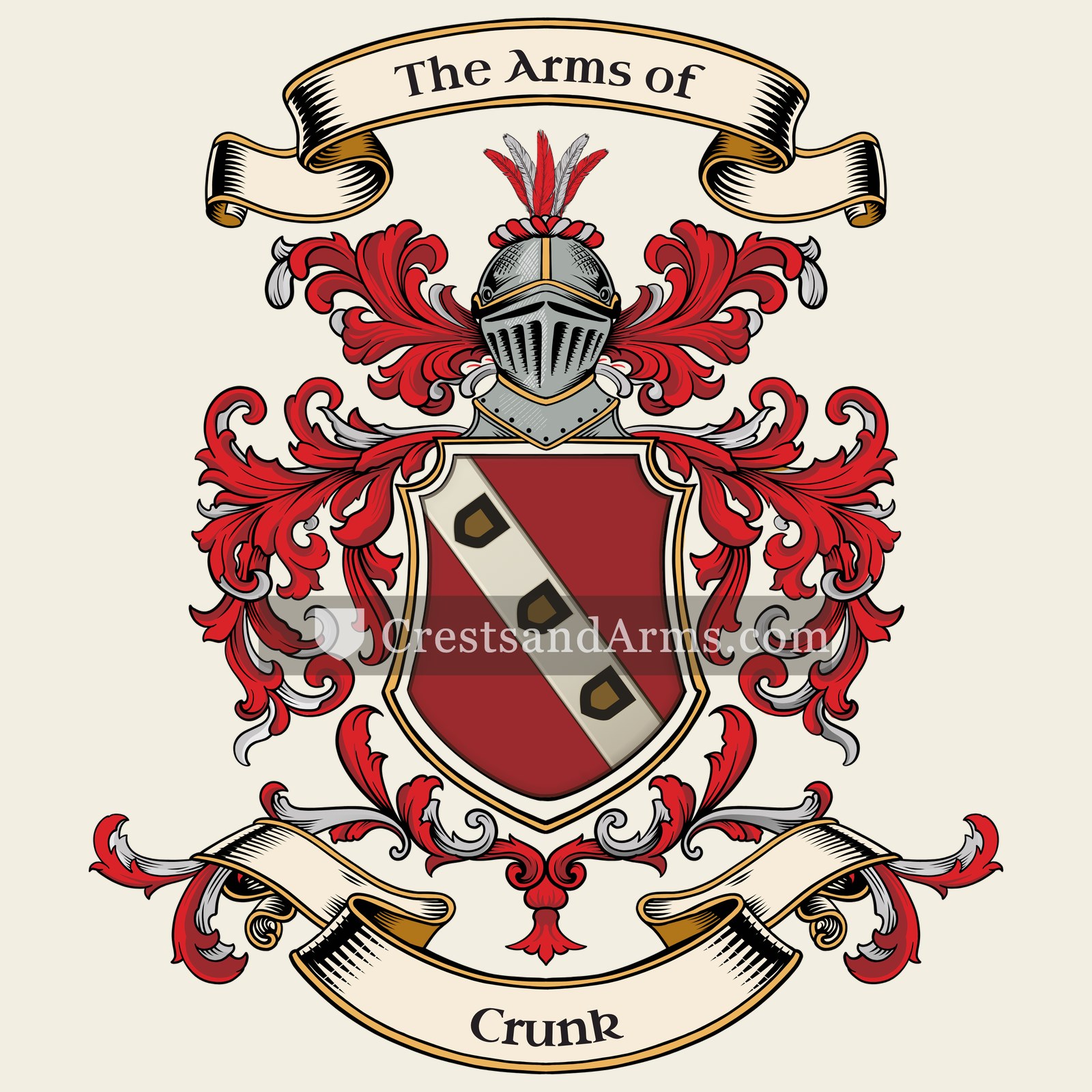 The Crunk coat of arms, drawn from the recorded blazon