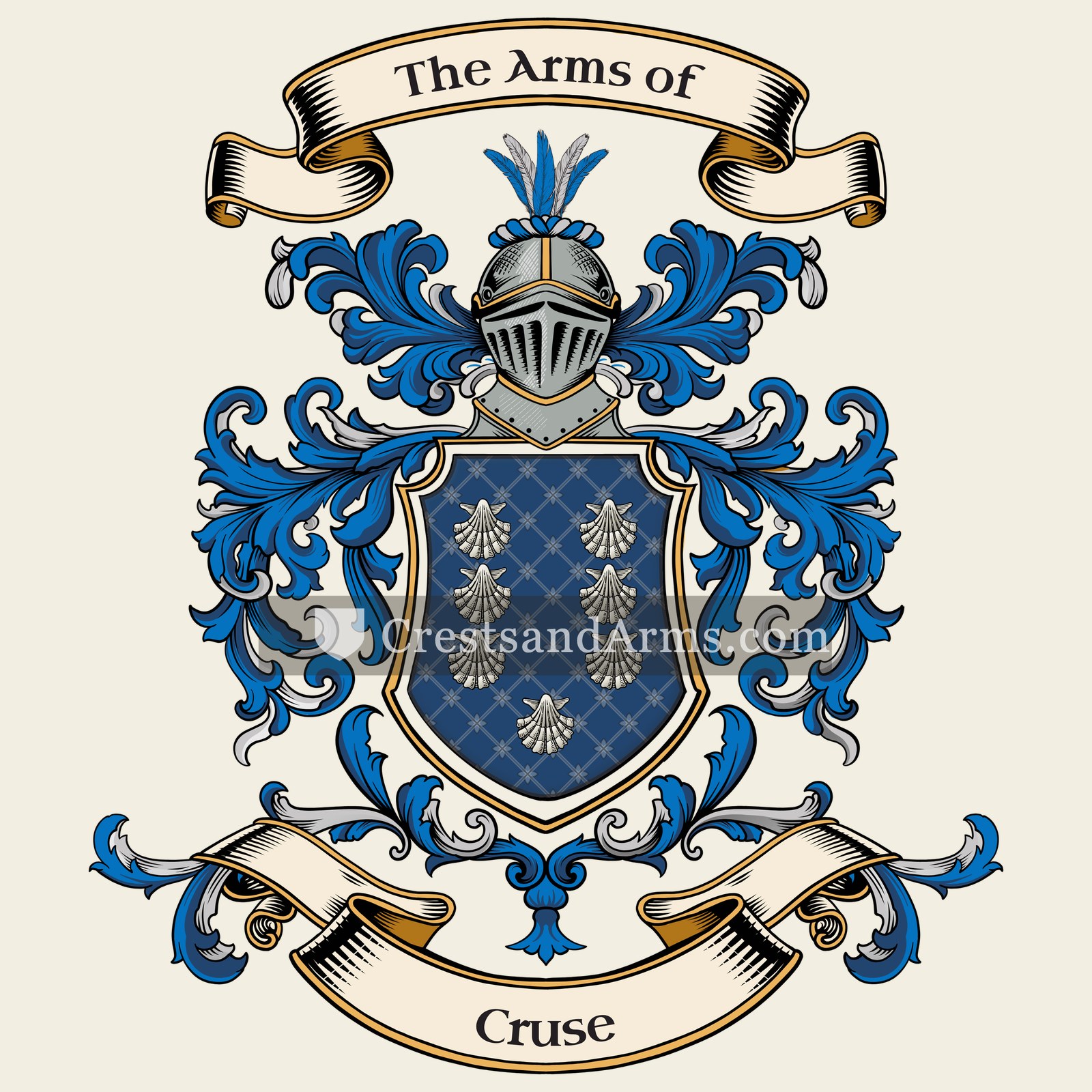 The Cruse coat of arms, drawn from the recorded blazon