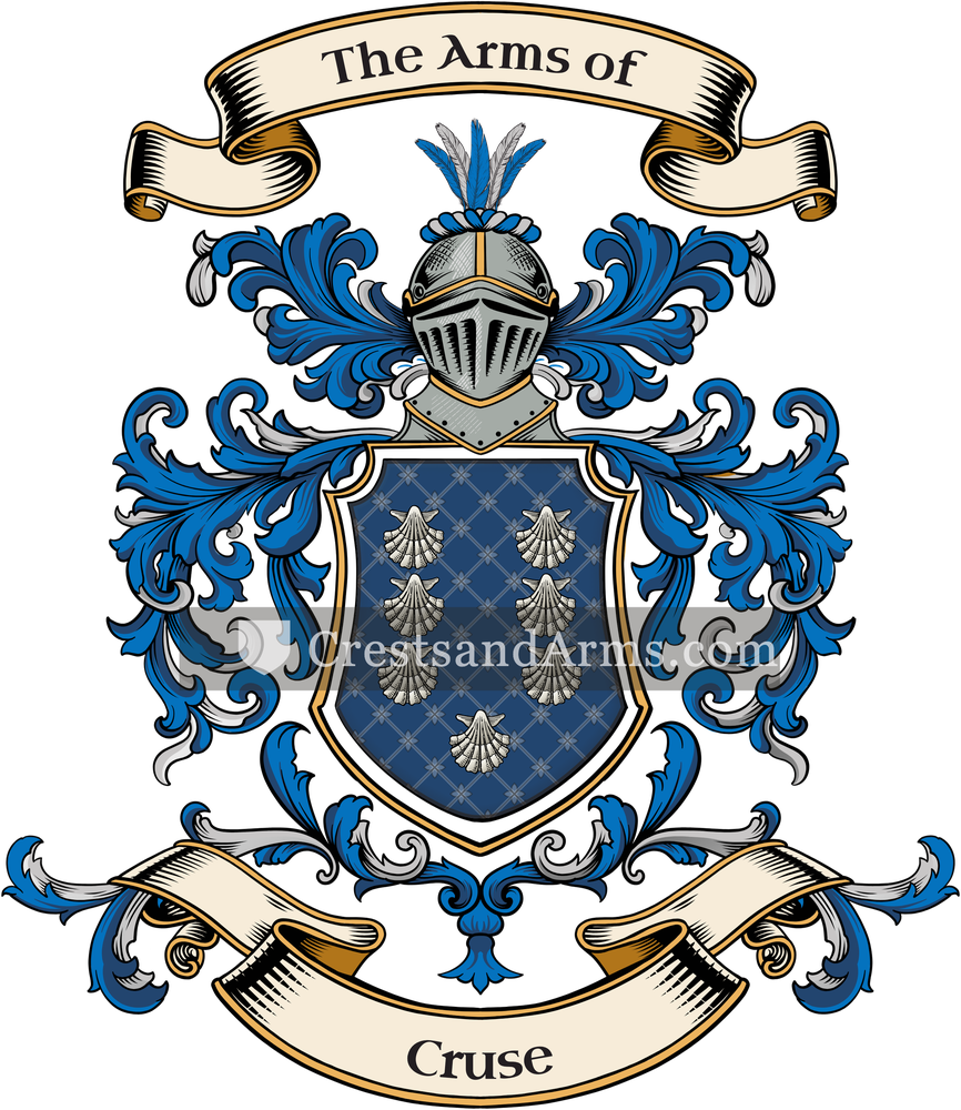 The Cruse coat of arms, drawn from the recorded blazon