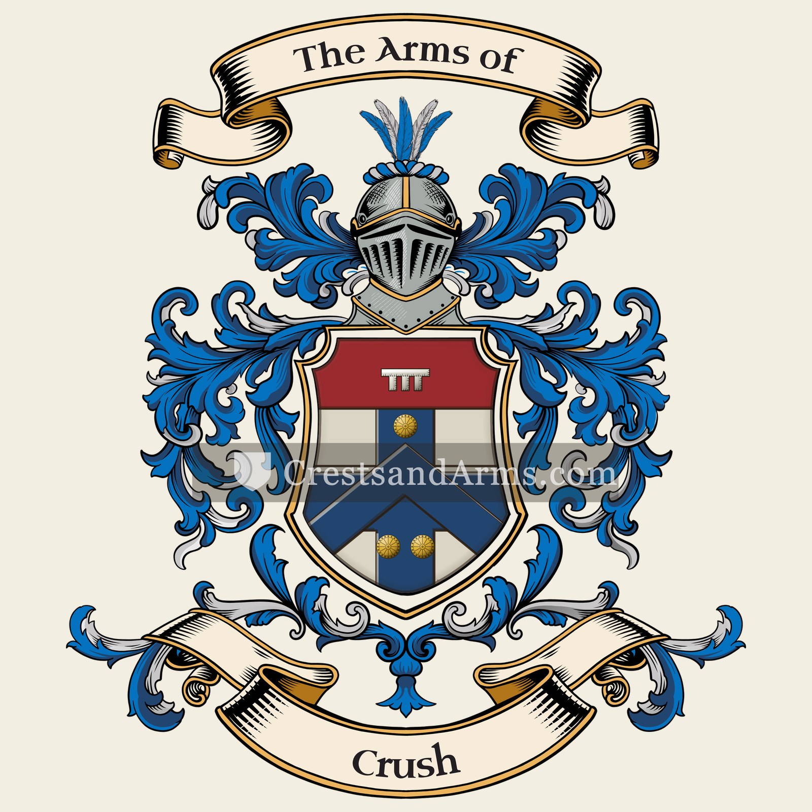 The Crush coat of arms, drawn from the recorded blazon