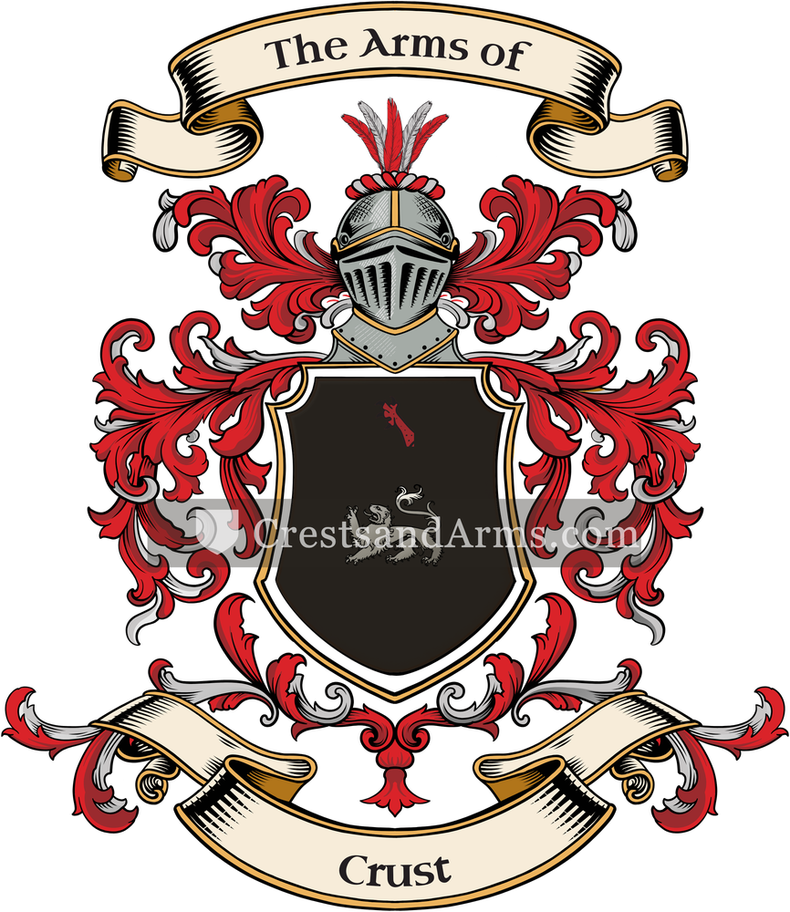 The Crust coat of arms, drawn from the recorded blazon