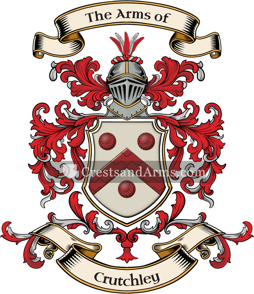 The Crutchley coat of arms, drawn from the recorded blazon
