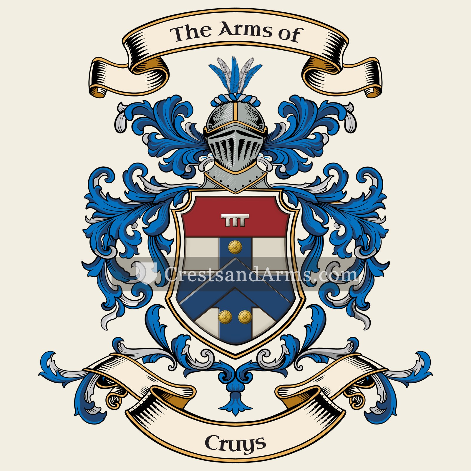 The Cruys coat of arms, drawn from the recorded blazon