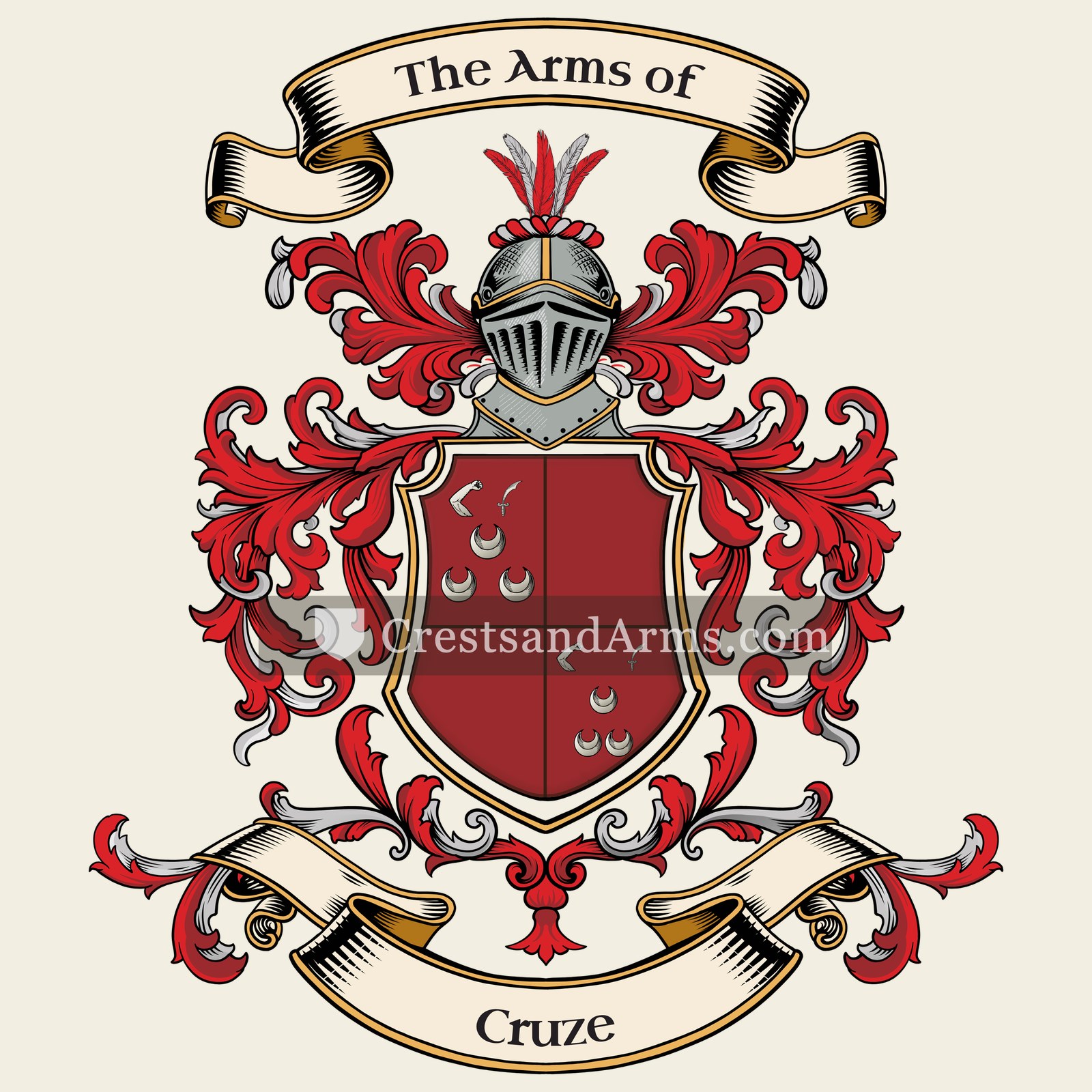 The Cruze coat of arms, drawn from the recorded blazon