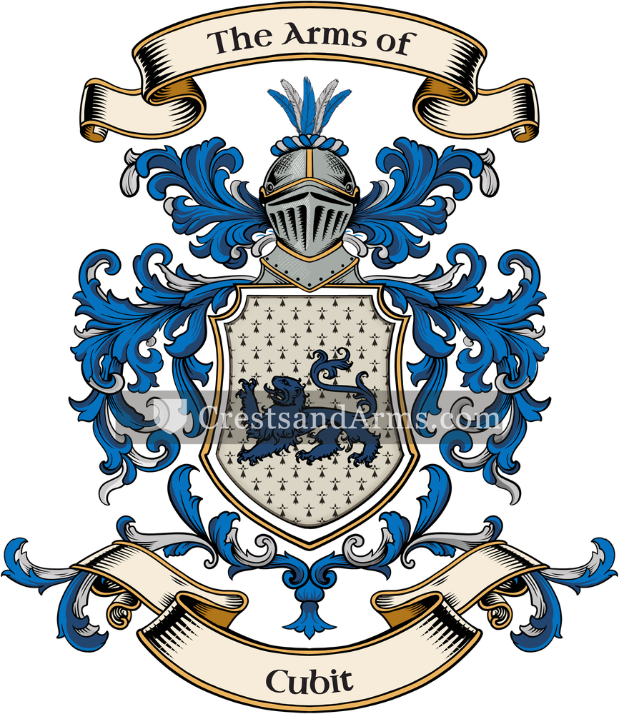 The Cubit coat of arms, drawn from the recorded blazon
