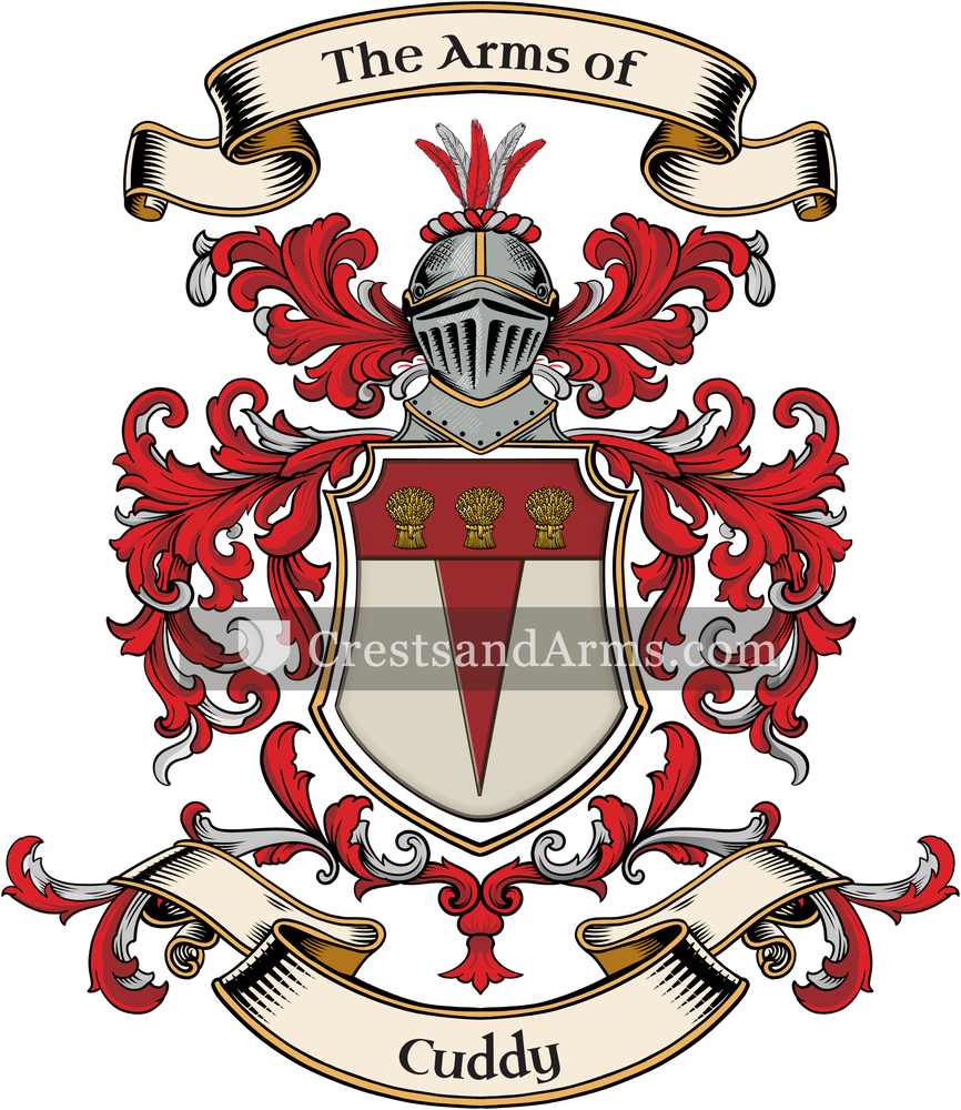 The Cuddy coat of arms, drawn from the recorded blazon