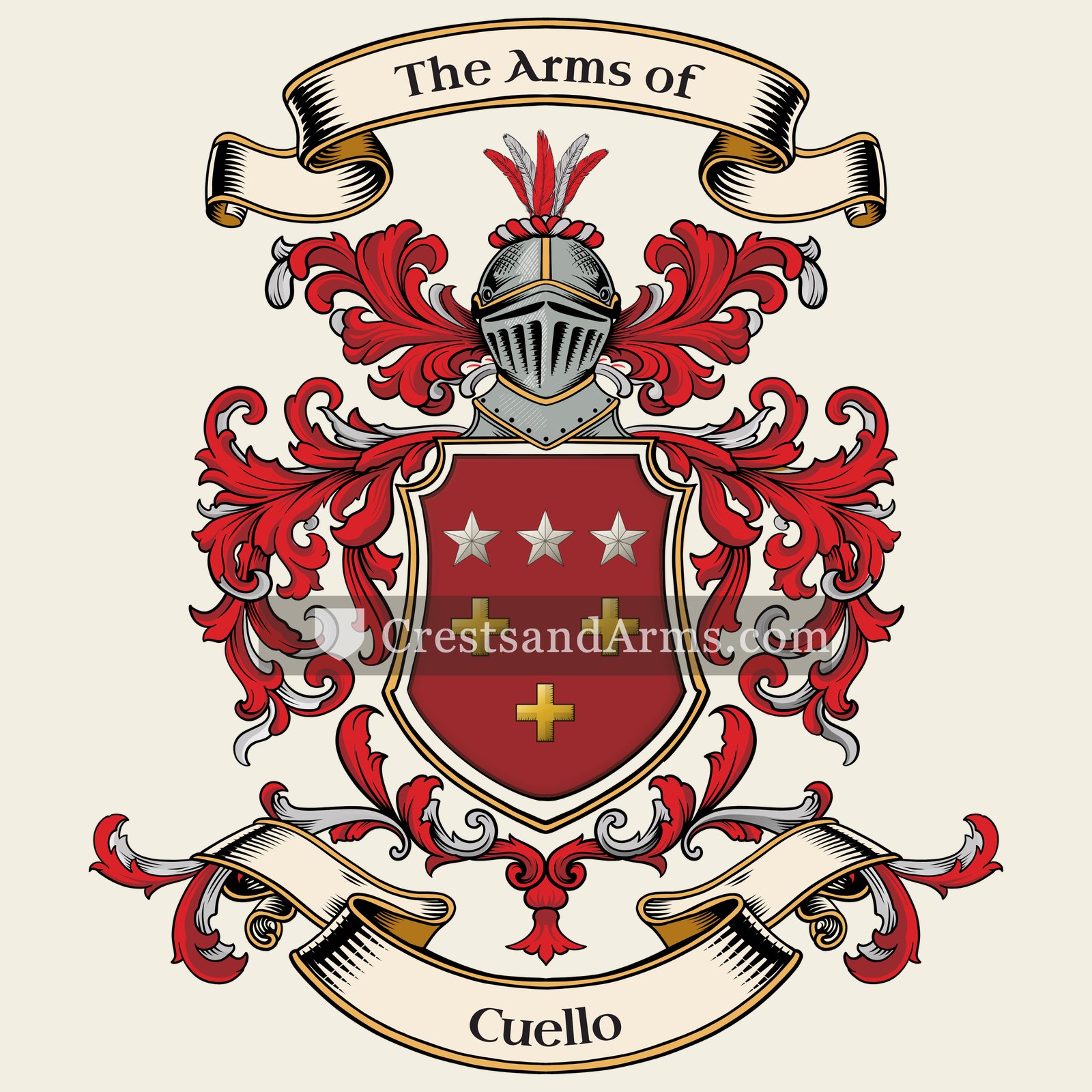 The Cuello coat of arms, drawn from the recorded blazon