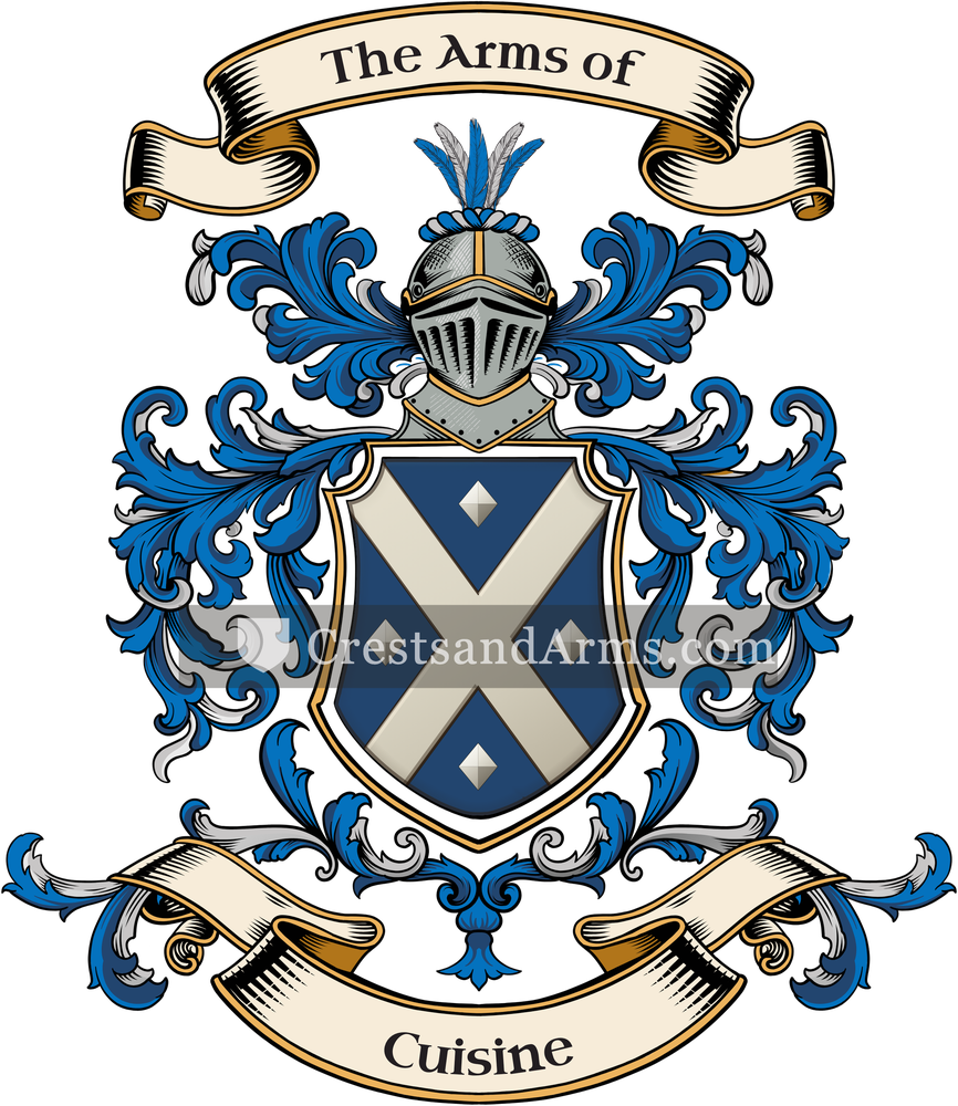 The Cuisine coat of arms, drawn from the recorded blazon