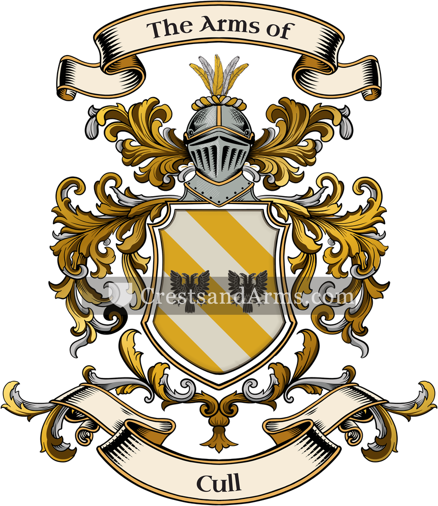 The Cull coat of arms, drawn from the recorded blazon
