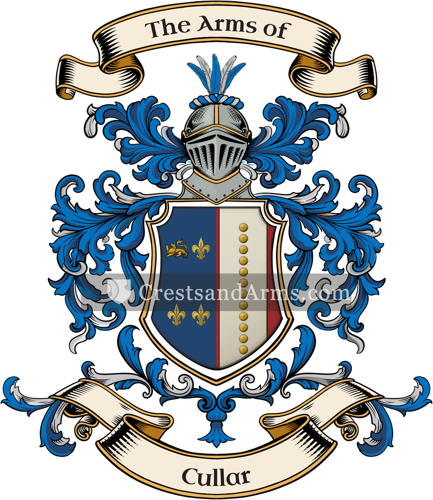 The Cullar coat of arms, drawn from the recorded blazon