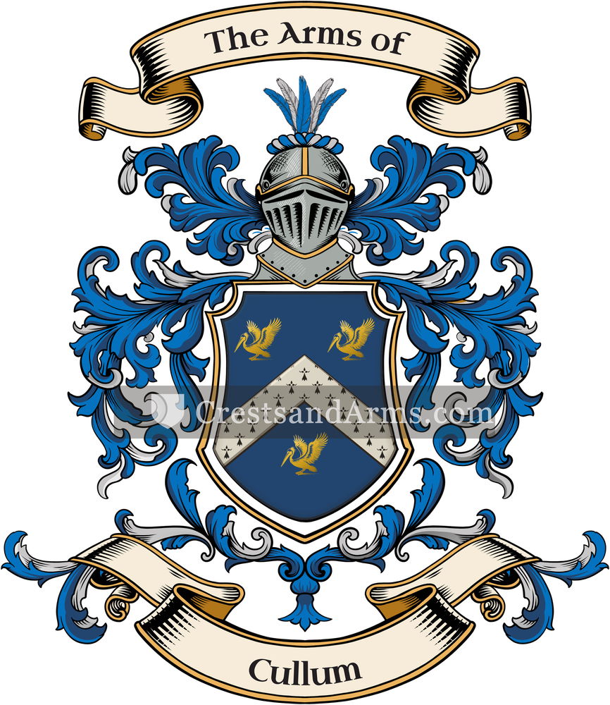 The Cullum coat of arms, drawn from the recorded blazon