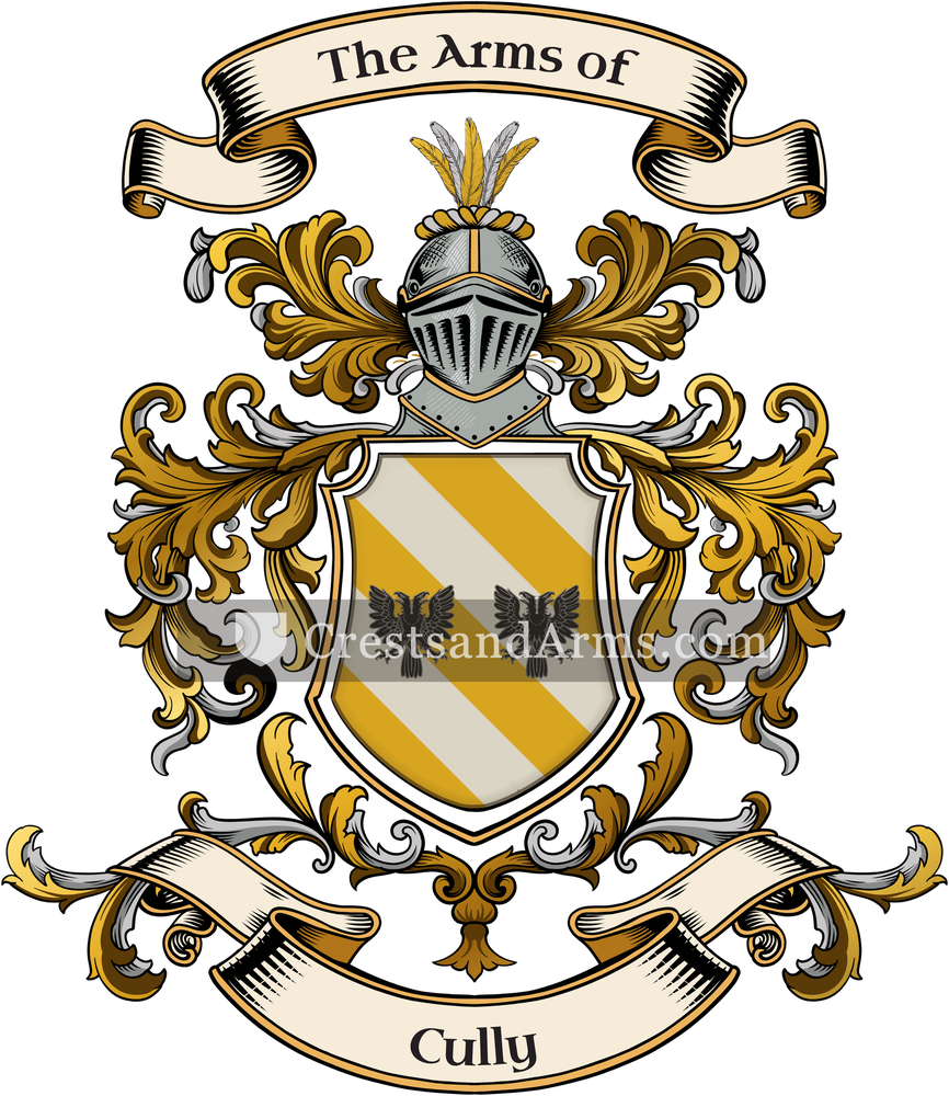 The Cully coat of arms, drawn from the recorded blazon