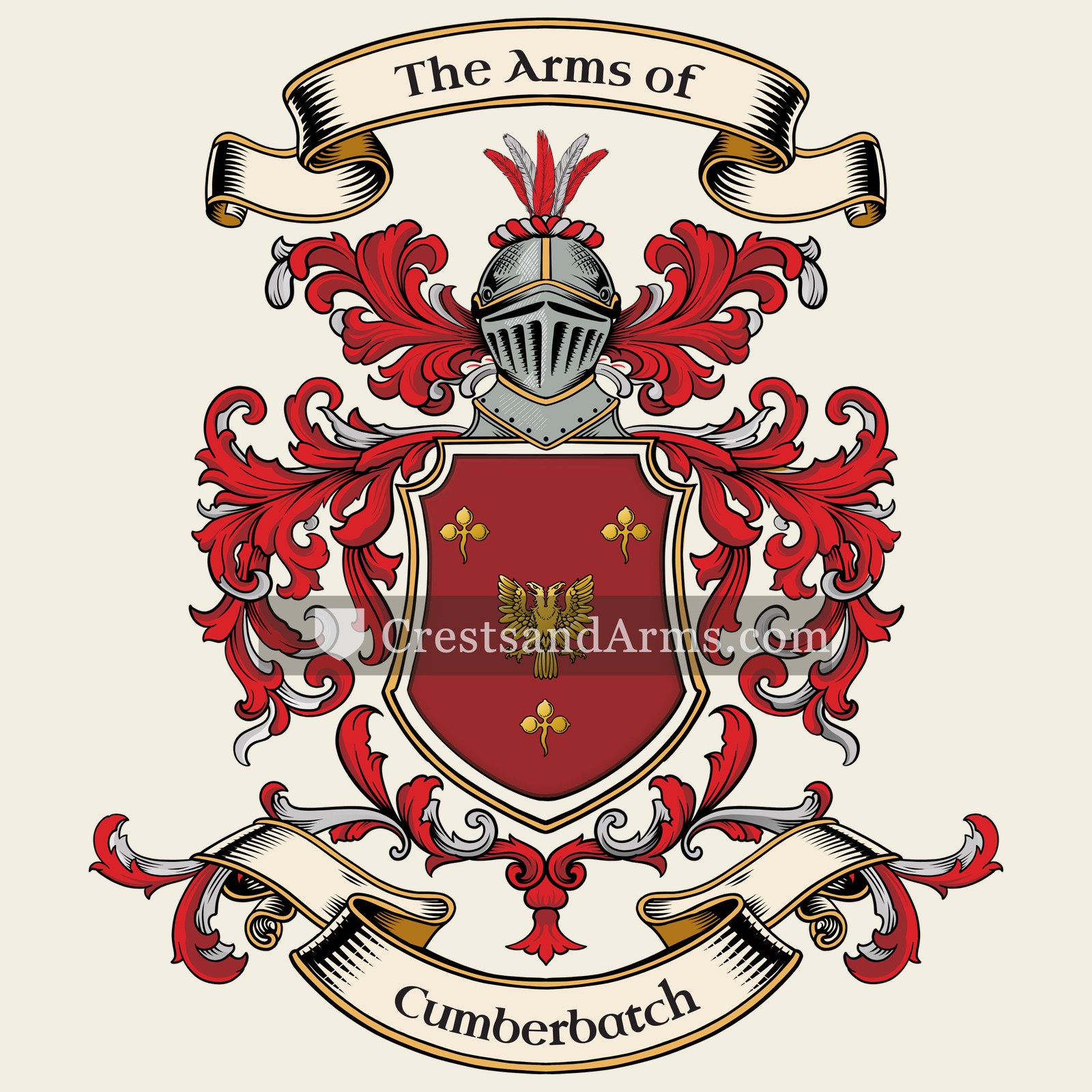 The Cumberbatch coat of arms, drawn from the recorded blazon