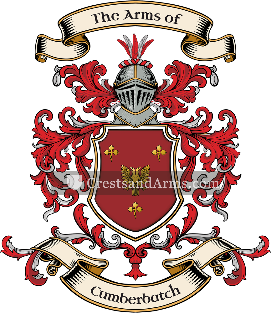 The Cumberbatch coat of arms, drawn from the recorded blazon