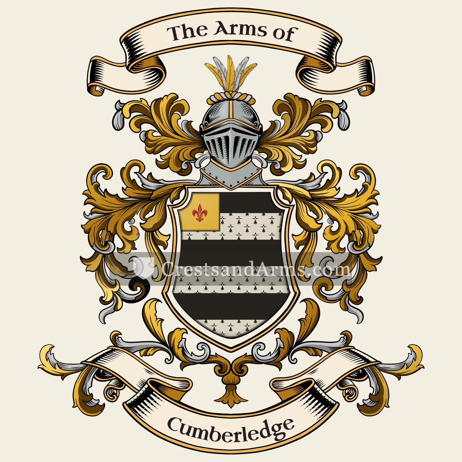 The Cumberledge coat of arms, drawn from the recorded blazon