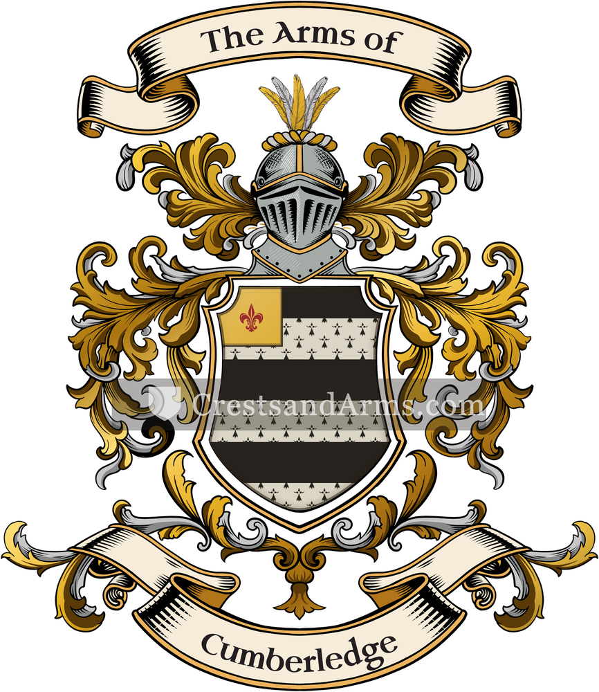 The Cumberledge coat of arms, drawn from the recorded blazon