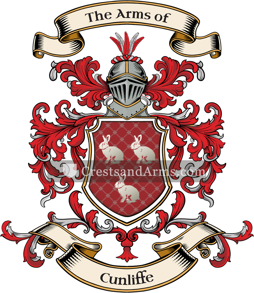 The Cunliffe coat of arms, drawn from the recorded blazon