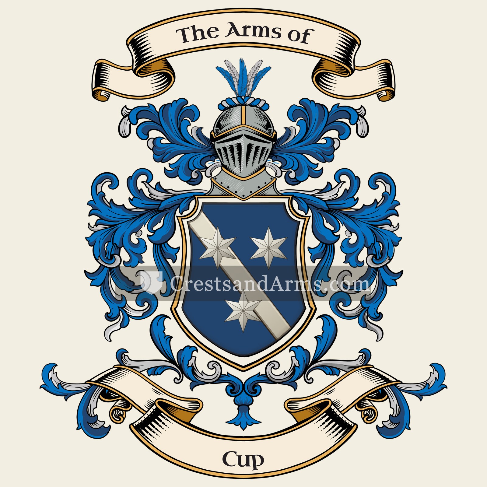 The Cup coat of arms, drawn from the recorded blazon